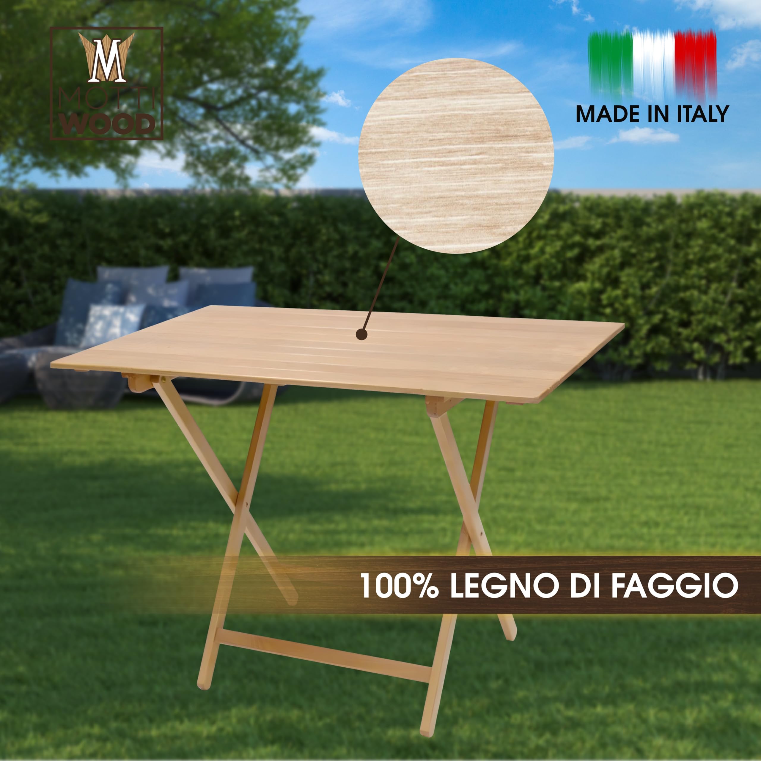 Tavolo Pieghevole 100x60x73.5cm Legno Faggio Salvaspazio Made in Italy