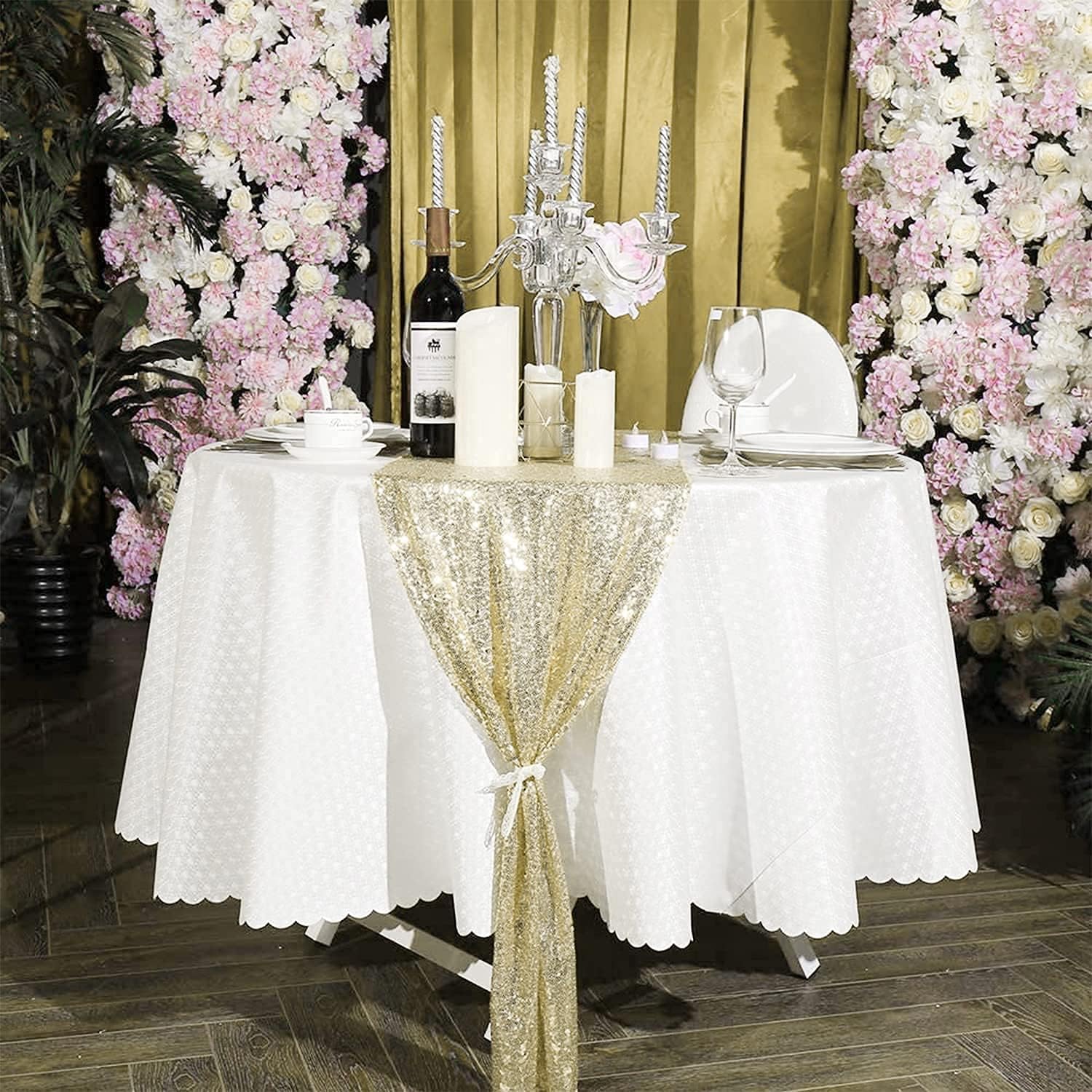 Camino de mesa de lentejuelas color champán, 12 x 72 pulgadas, paquete de 12 unidades, suministros de fiesta con purpurina para bodas, celebraciones de vacaciones