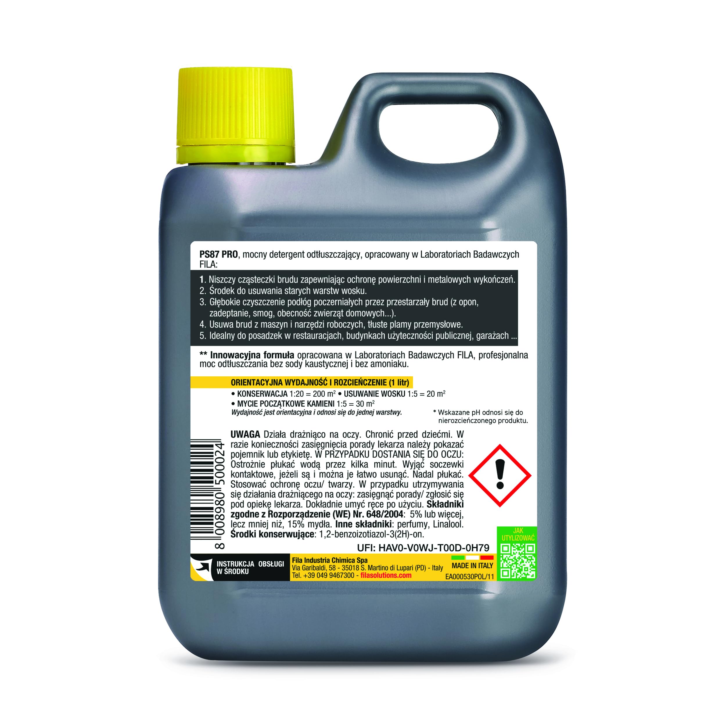 FILA Surface Care Solutions PS87 PRO, Detergent Odtłuszczający I Usuwający Wosk Do Gresu, Kamienia, Terakoty I Betonu, Uniwersalny Odtłuszczacz Do Podłóg, 1 L