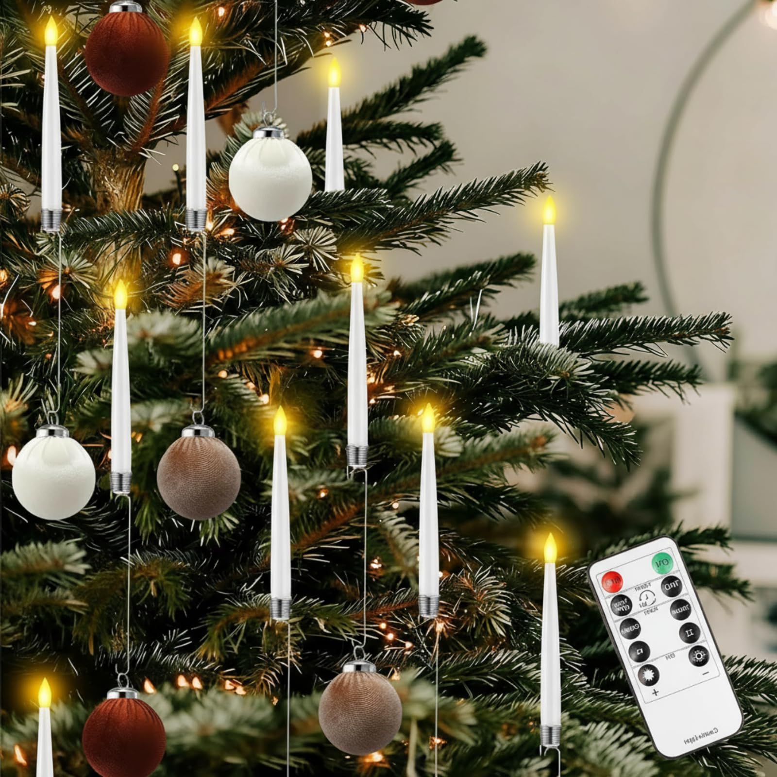 Photo 1 of ** MISSING CANDLES ONLY VELVET ORNAMENTS  *** Kittmip Christmas Tree Candles with Remote, 15 Pack Battery Operated Christmas Candles, LED Candlesticks for Xmas Tree Decoration, Flickering Flameless Candle for Home, Party Decor with Velvet Balls