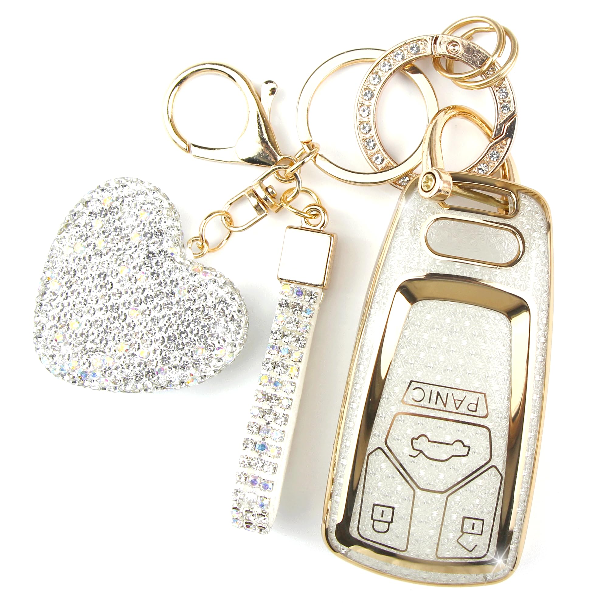 YIKECASE Key Fob Cover with Diamond Keychain Fit for Audi Car Key Holder Compatible with Audi A4 A5 A6 A7 A8 /S4 S5 S8 SQ5 SQ7/RS4 RS5 R8 TTRS TTS TT/
