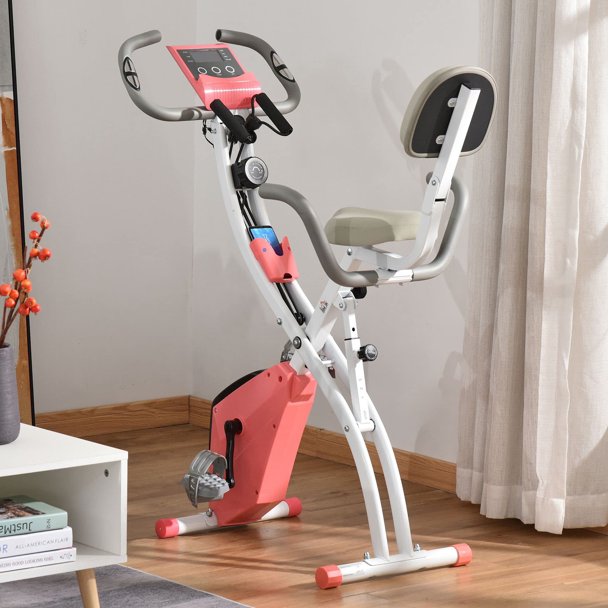 CURSOR inklapbare hometrainer, 5 in 1 inklapbare fitnessfiets, uitgerust met 16 stille weerstandsniveaus. Hometrainer met hartslagmonitoring en LED display