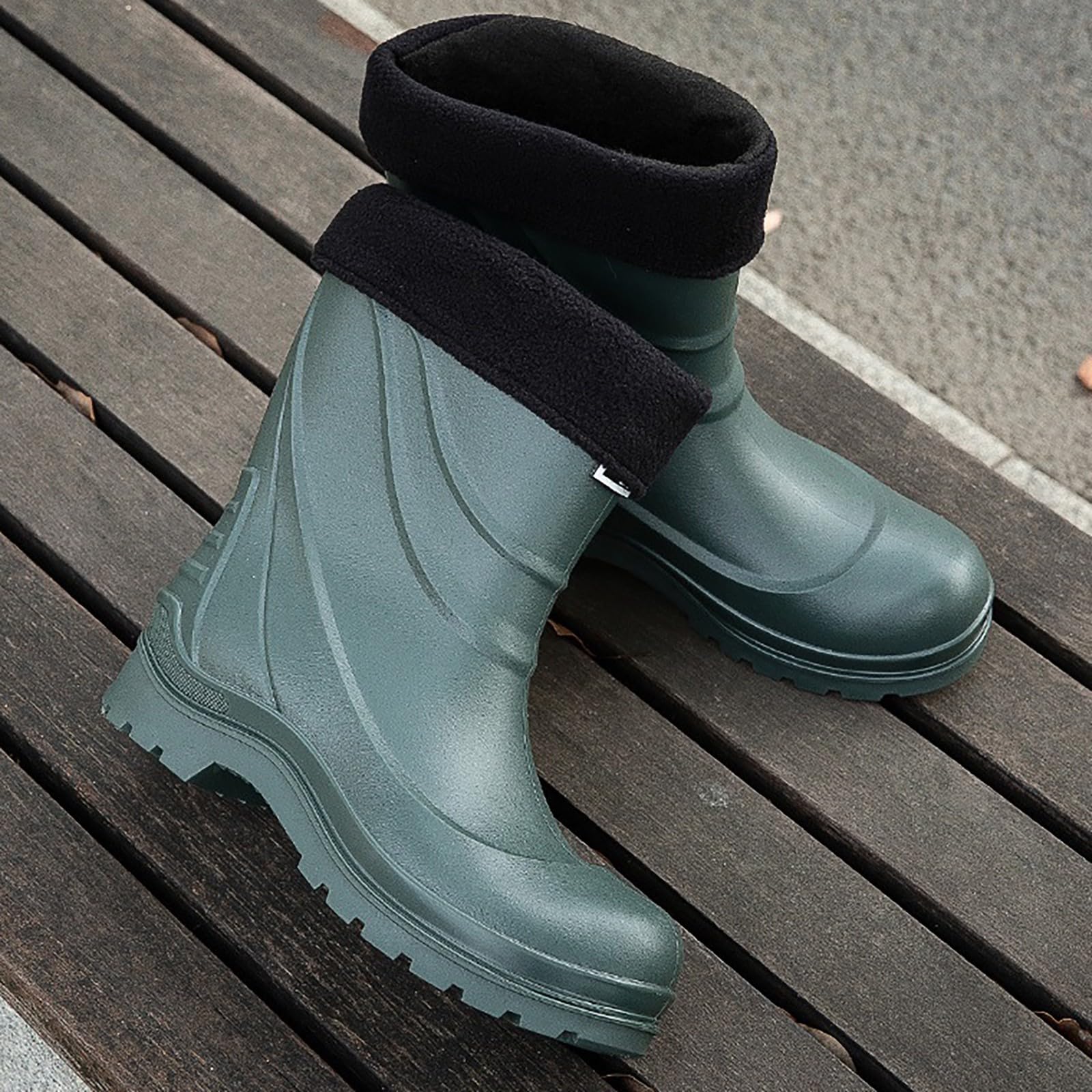 Stivali Chelsea da uomo con suola grossa, a metà polpaccio, foderati caldi, stivali di gomma impermeabili alla moda, stivali di gomma in neoprene, impugnatura robusta, stivali da lavoro antiscivolo