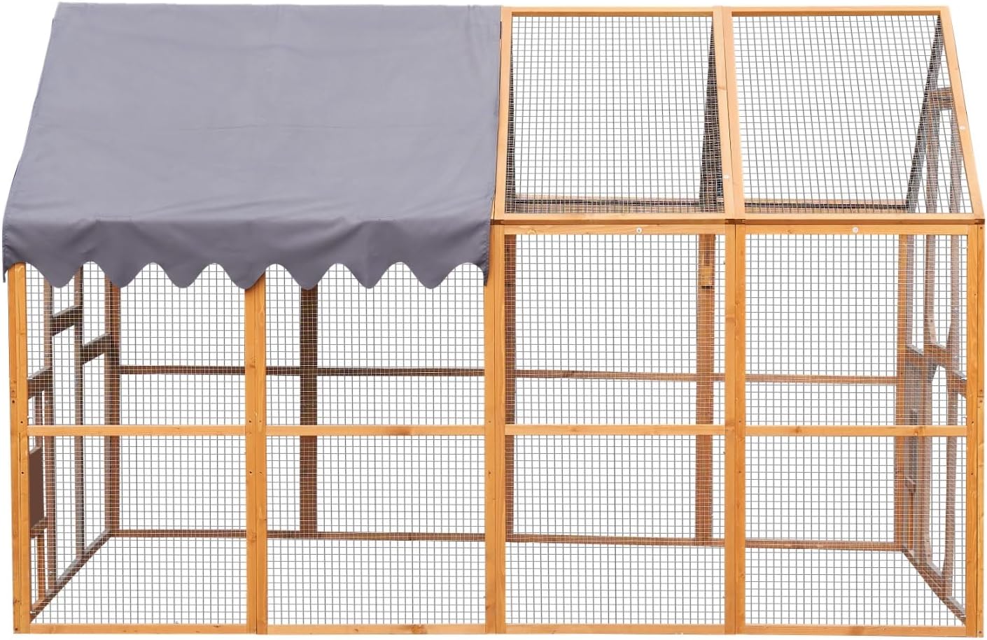 Chicken Coop Outdoor Enclosure 110" Walk-in Kitten Playpen with Waterproof Cover, 56.54 Sq Ft Spacious Cat Run with 1/2" Wire Mesh, Double Small Doors for Rabbits Chickens, Yellow