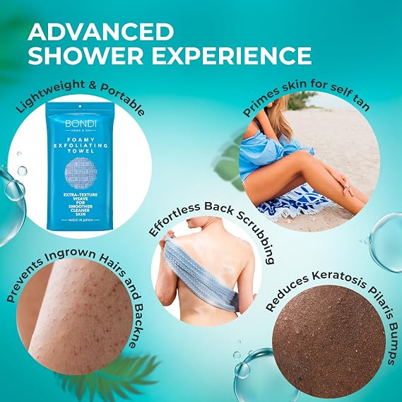 Bondi Exfoliating Wash Cloth for Smooth Skin, Extra Long, Perfect for Back Scrubbing, Made in Japan