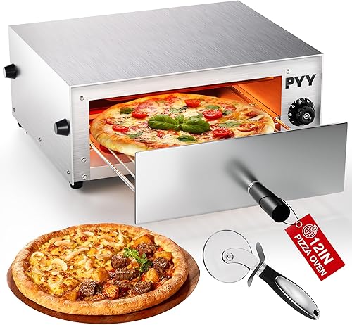 Miniatura 1 de PYY Horno de pizza eléctrico  Horno de pizza de mesa de 12 pulgadas para interiores, acero inoxidable, profesional, para hornear, encimera, con