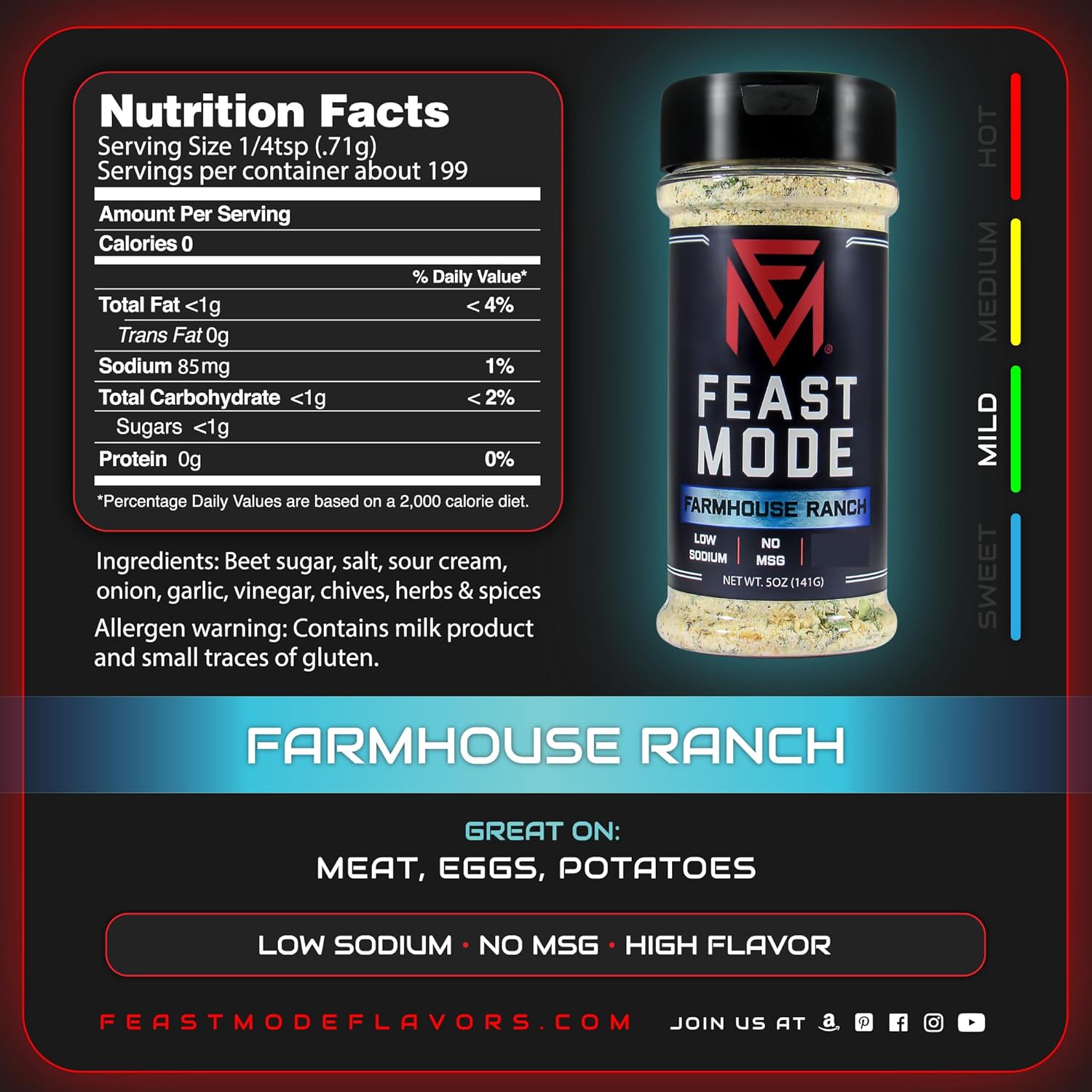 Feast Mode Flavors | Gainz Pack | 5 count | 5oz seasonings | Hawaiian BBQ | Garden Veggie | Butter Herb | Farmhouse Ranch | Asiago Jalapeno | meal prep seasoning, low sodium, no msg, low calorie, no artificial fillers, healthy flavoring