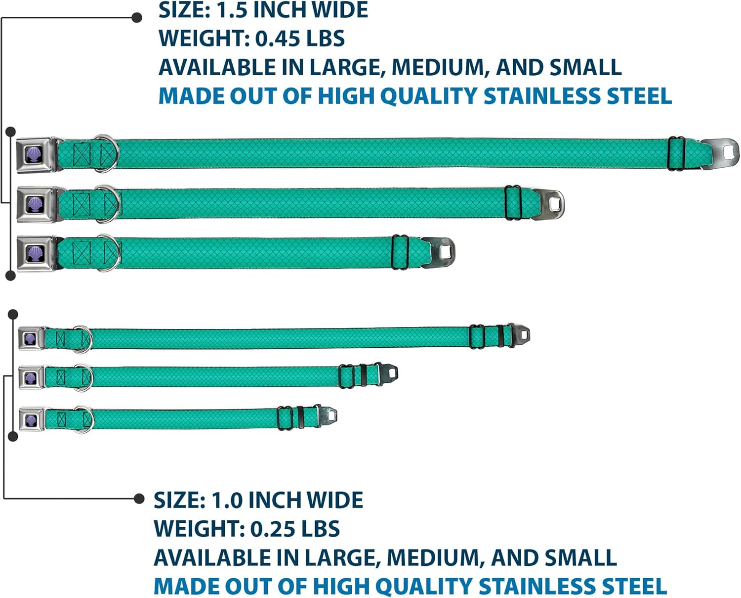 Buckle-Down Dog Collar Seatbelt Buckle Ariels Scales Turquoise Blues, Multicolor, 1" Wide - Fits 11-17" Neck - Medium (DC-WDY312-M)