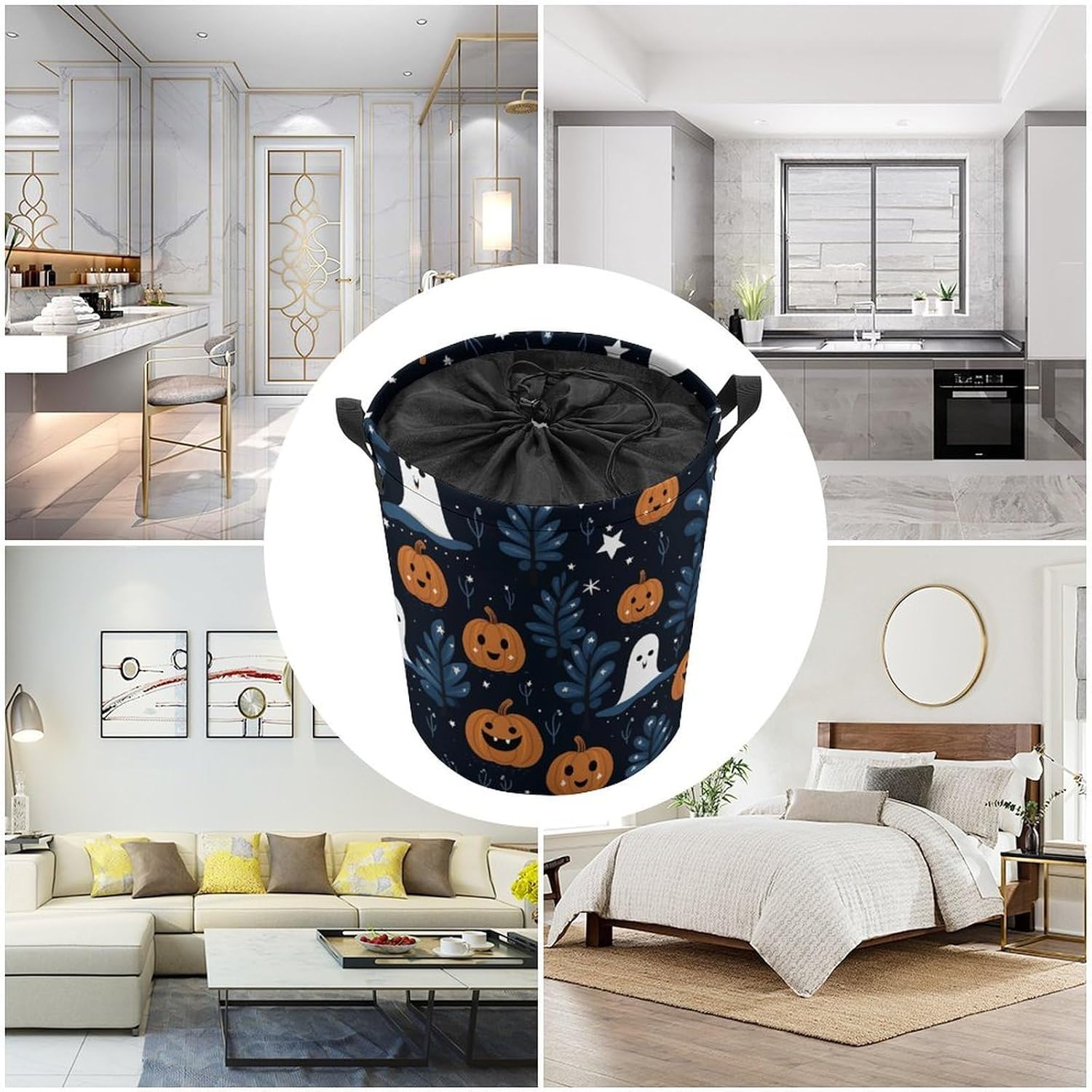Cartoon Pumpkin Head Laundry Basket Collapsible Clothes Hamper with Reinforced Handles Large Capacity Waterproof Laundry Bag Freestanding Laundry Hamper for Bedroom Bathroom