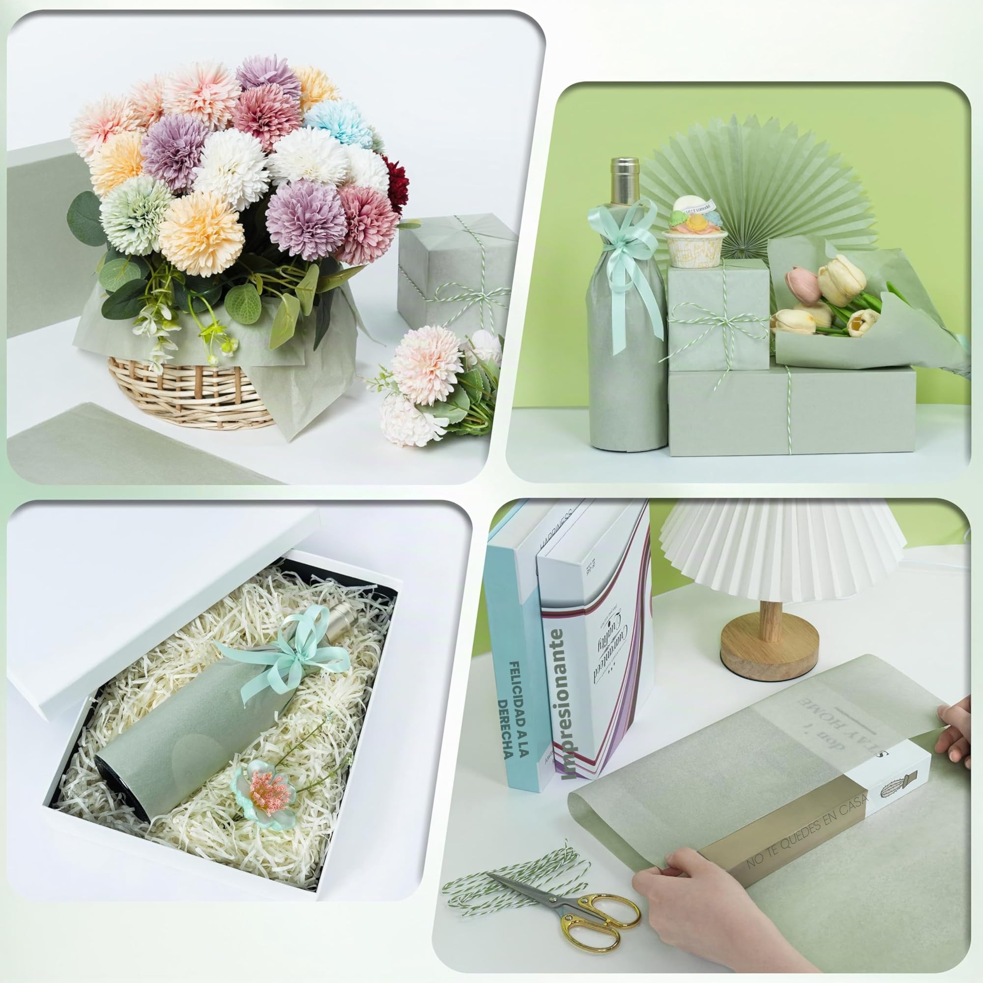 Larcenciel Papel de Seda Verde Salvia, 60 Hojas Mate Papel Seda para Envolver para Rellenar Bolsas de Regalo, Exquisito Embalaje Regalo Artístico para Boda Cumpleaño Fiesta Manualidade DIY, 50x35 CM