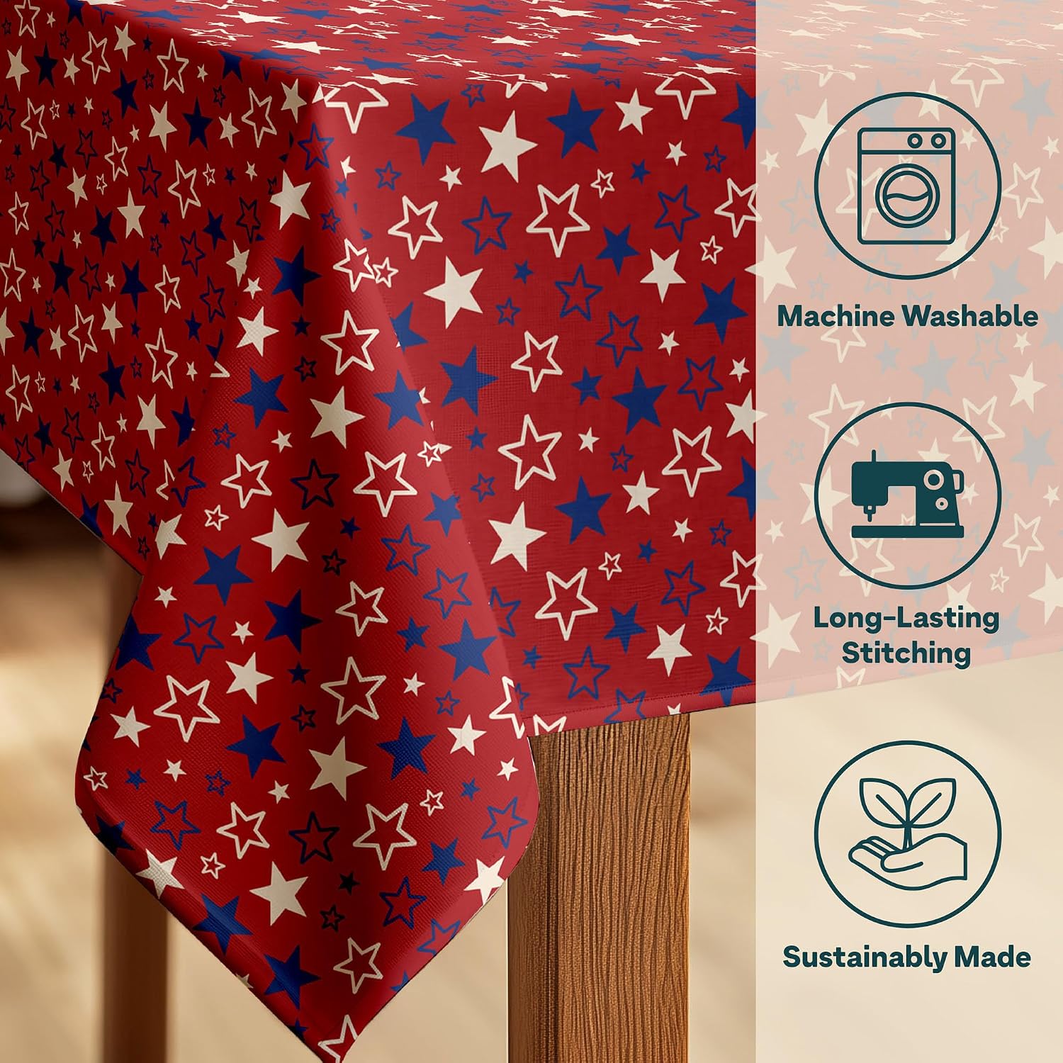 Winslow & Brody American Stars 4th of July Tablecloth | Made in America | Independence Day Home Kitchen Patriotic Table Decorations - 60" x 84" Rectangular