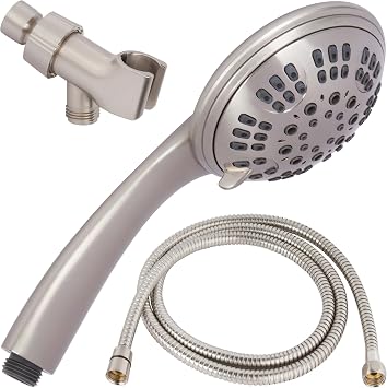 Aqua Elegante Luxury Handheld Shower Kit - 6 Function High Pressure Removable Hand Held Showerhead with Hose and Mount, Easy Install for Boosting Low Water Flow Baths - 1.8 GPM - Brushed Nickel
