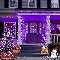 Vista 2 de JMEXSUSS - Paquete de 2 luces solares de hadas para exteriores, 10 m, 100 luces LED moradas para Navidad, impermeables, 8 modos de luces solares