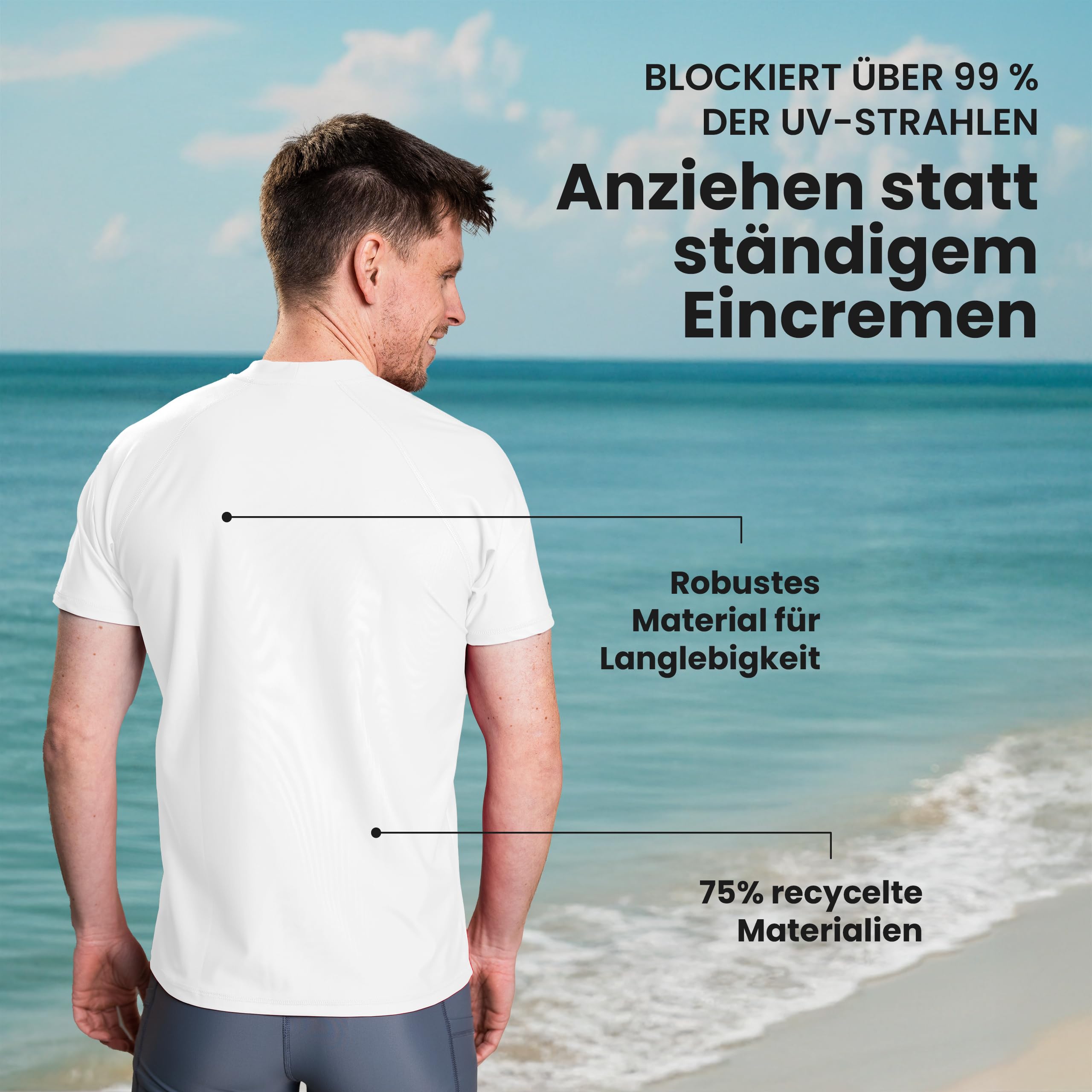 iQ-UV Shirt Herren Loose Fit – UPF 50+ UV-Schutz Rashguard für Wassersport – Schwimmshirt für Herren aus recyceltem Material – Surf-Shirt für Männer – atmungsaktiv & schnelltrocknend