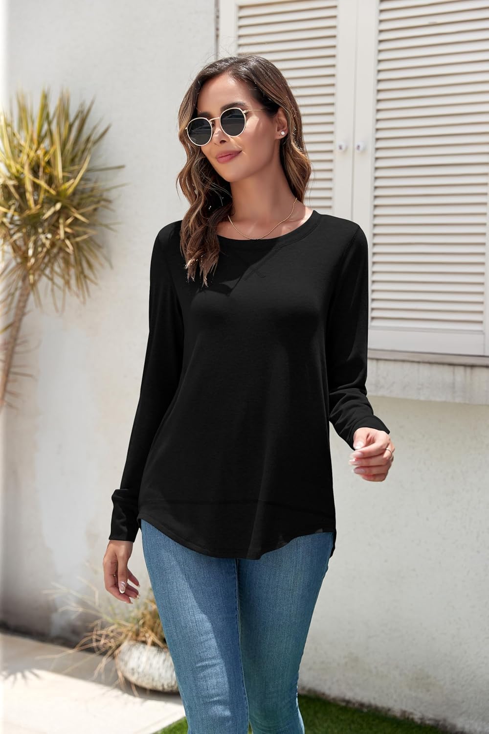 HIYIYEZI Fall Tops for Women Long Sleeve Side Split Casual Loose Tunic Top - Image 4