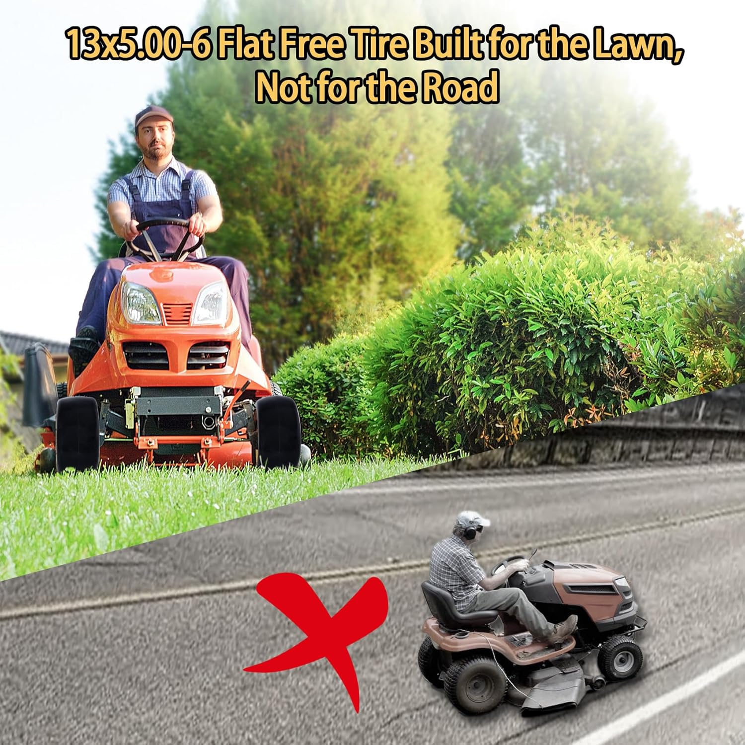 13x5.00-6 Tires for Zero Turn Mower,with Upgraded 3/4"or 5/8" and 1/2" Bearing More Durable, 13x5.00-6 Flat Free Tire, 13x5-6 Lawn Mower Tires,4.2"-5.2" Center Hub, Load 500lbs