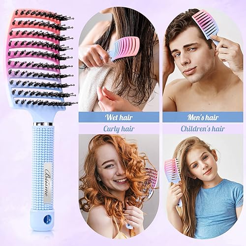 Miniatura 5 de Cepillo de cerdas de jabalí, cepillo desenredante curvado ventilado, secado más rápido, cepillo desenredante para mujeres, hombres y niños, cabello