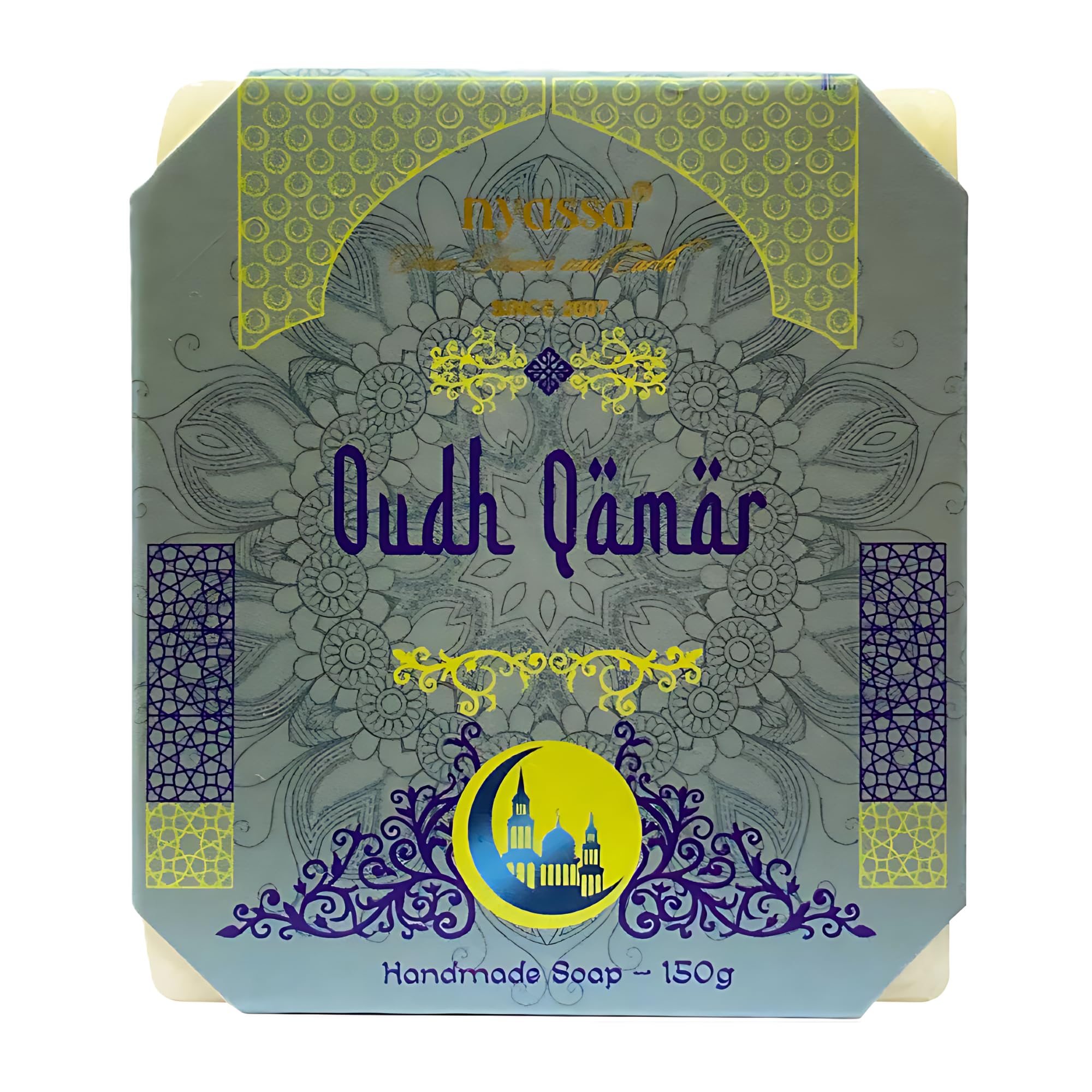 Nyassa Luxurious Oudh Qamar Handmade Natural Bathing Soap | Shea Butter, Jojoba Oil |Musky Fragrance | Moisturizer | All Skin Type 150gm