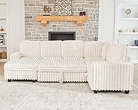 Belffin Corduroy Sleeper Sofa Bed with Storage Chaise - Modular L-Shaped Sectional Couch, Pull-Out Bed for Living Room, Beige
