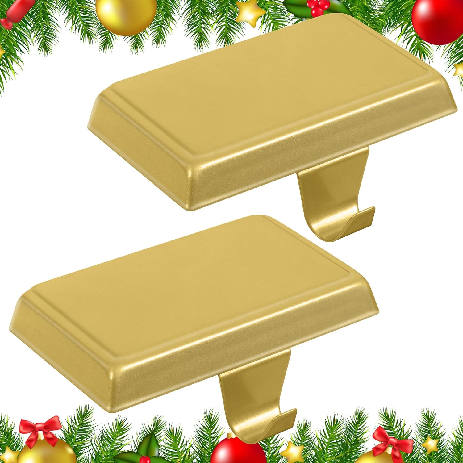 2 Pcs Christmas Stocking Holders for Mantle, Heavy Duty Fireplace Stocking Hangers for Holiday Party Decor, Mantle Xmas Decoration for Counter Tables, Window, Gold Gold of Set 2