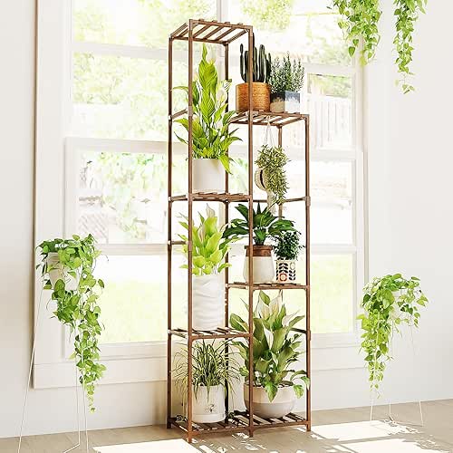 Bamworld Tall Plant Stand Indoor Corner Outdoor Plant Shelf Wood