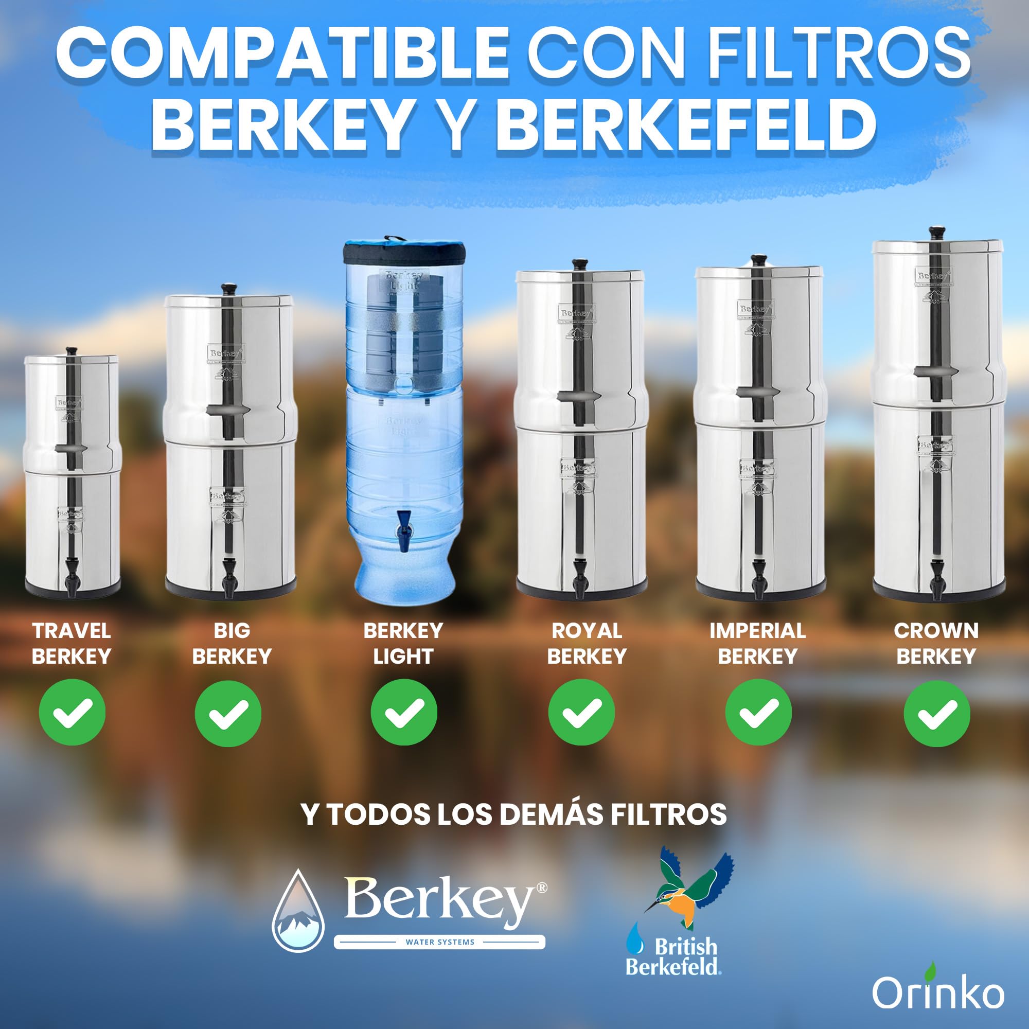 ORINKO® Cartuchos Filtrantes de Agua por Gravedad x4 - Filtros Repuesto de Carbono Activo para Purificadores de Agua - Compatible con Berkey, Waterdrop, Ecofiltro - Ideal para Camping y Uso Doméstico