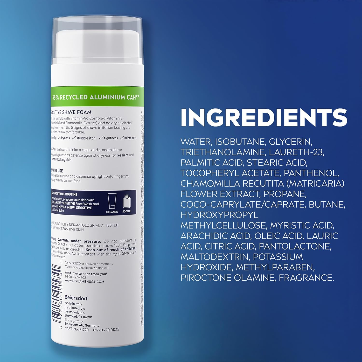 NIVEA MEN Sensitive Shave Foam with Vitamin E, Soothing Chamomile and Witch Hazel Extracts, 6 Pack of 7 Oz Cans - Image 11