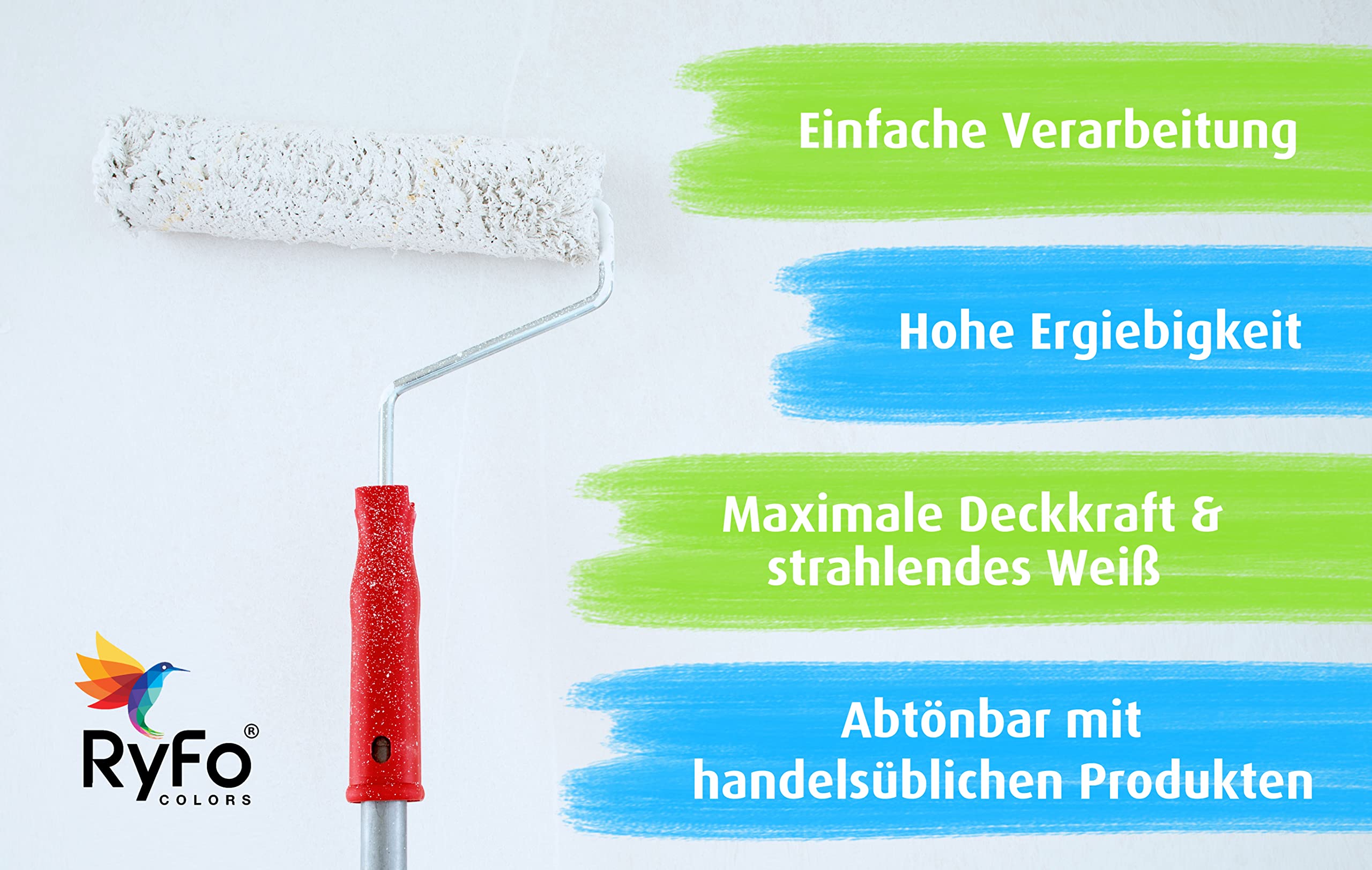 RyFo Colors Malerweiß 10l (Größe wählbar) - Wandfarbe weiß, hohe Deckkraft, Premium-Innen-Farbe, airless verarbeitbar, Deckkraft Klasse 1