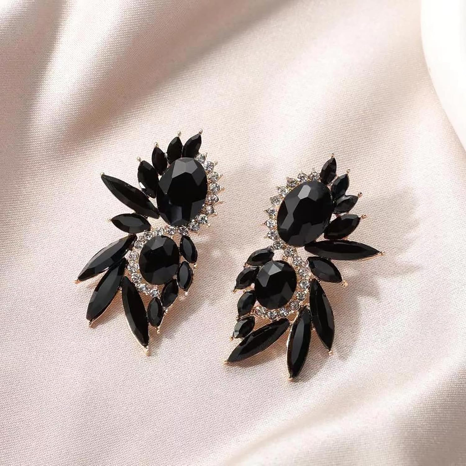 Vintage Rhinestone Statement Earrings Fancy Crystal Cluster Drop Dangle Earrings for Women - Image 6