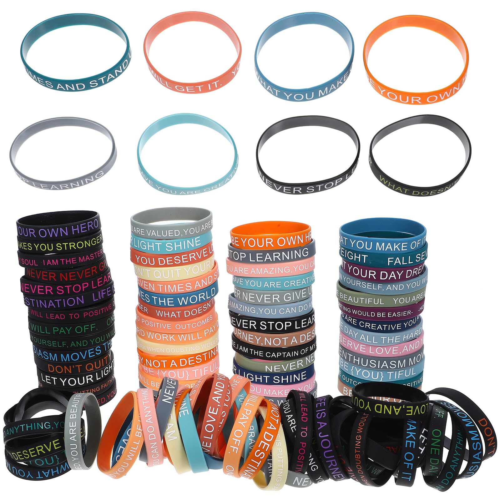 Mikinona 100 Pulseras Unisex de Elástica Motivacionales y Colores Variados Verde Morado Negro y Claro para Adolescentes y Mujeres Correas Cómodas para y Uso Diario