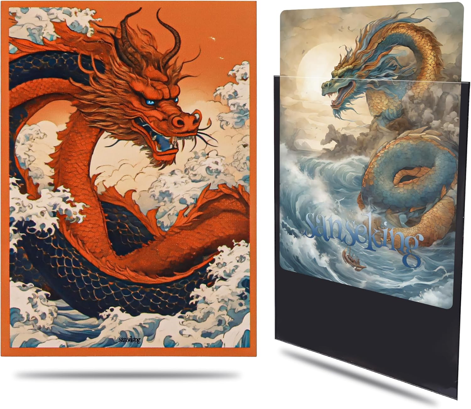 Colorful Dragon Printed Standard Trading Card Sleeves, 64pcs Perfect Fit Standard TCG Cards Protectors Case (Orange)