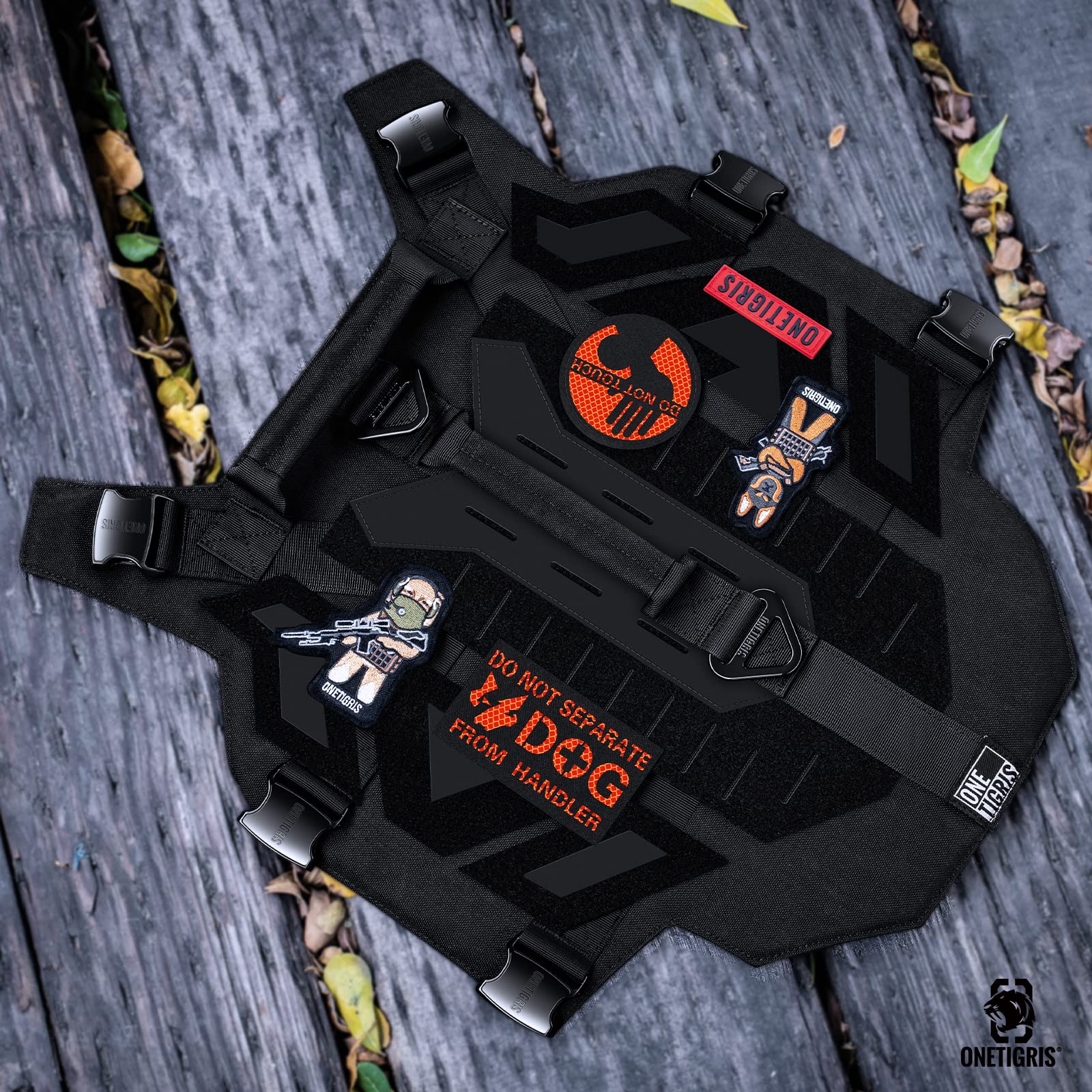 OneTigris 4 toppe per cani arancione/nero, materiale riflettente Hi-Vis, taglio laser, adatte per pettorine per cani