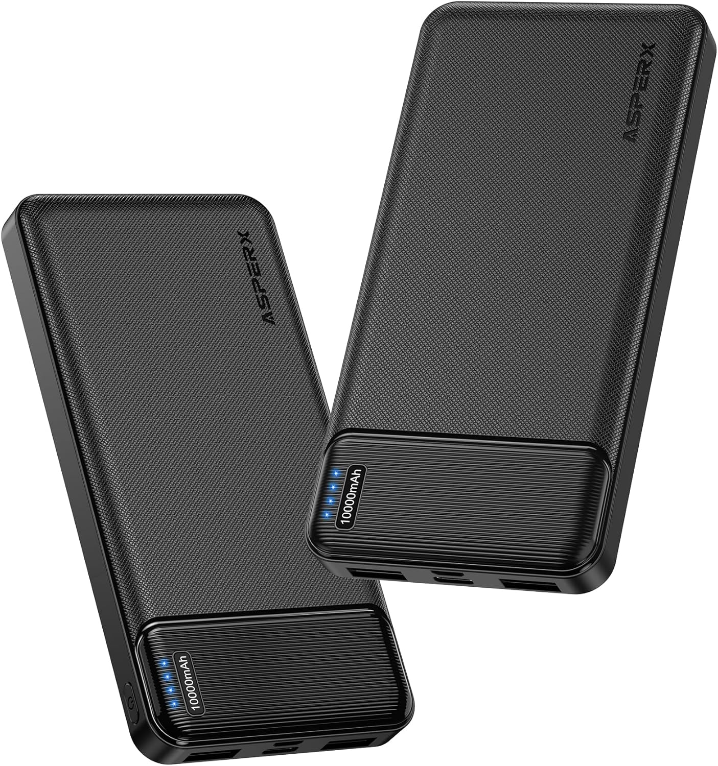 AsperX 2 Pack 10000mAh Portable Charger, USB C Fast Charging Power Bank Input & Output, Travel External Battery Pack Compatible with iPhone Samsung Android Phones, Heated Vest, Dual Black