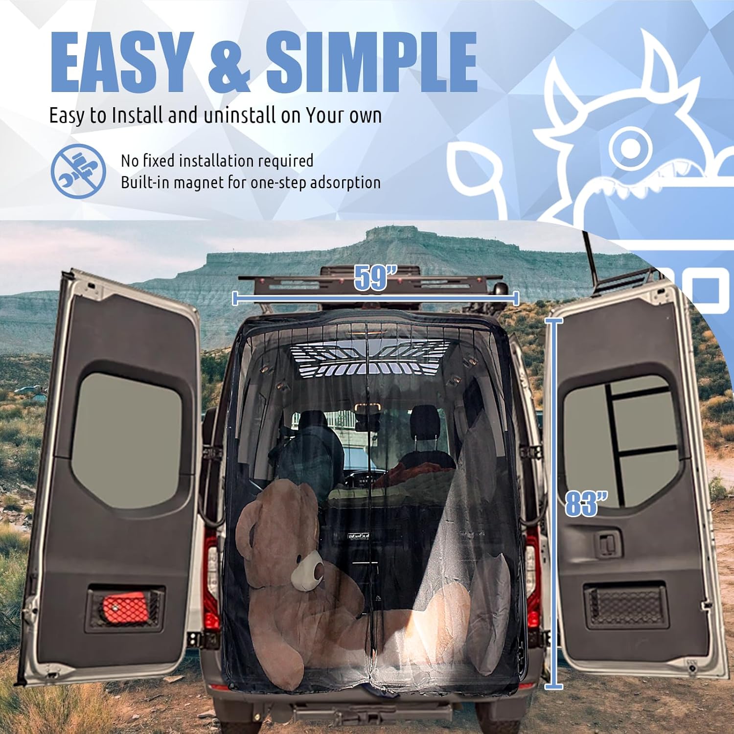 RV Mosquito Net Magnetic Insect Screen is Available in Three Sizes, Compatible with Van Bug Screen for Mercedes Sprinter, Ford Transit (Large：83 * 59 inches)