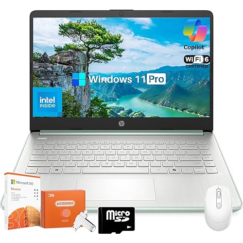 HP 2025 New Laptop for Student Business, Intel N150 CPU(Beats N4120), 14 Inch LED, 16GB RAM, 128GB UFS+256GB MSD+128GB USB, Wi-Fi 6, Copilot AI, 1 Year Microsoft 365, Windows 11 Pro, USB HUB, Mouse