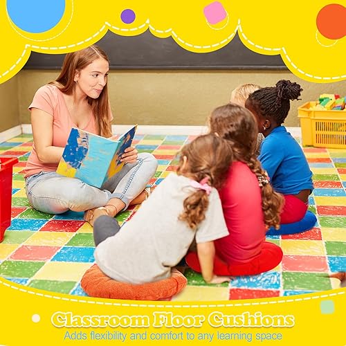 Miniatura 5 de Cojines redondos de piso de 15 pulgadas para niños y niños pequeños, asiento flexible para muebles de aula, almohada de piso de 3.5 pulgadas de