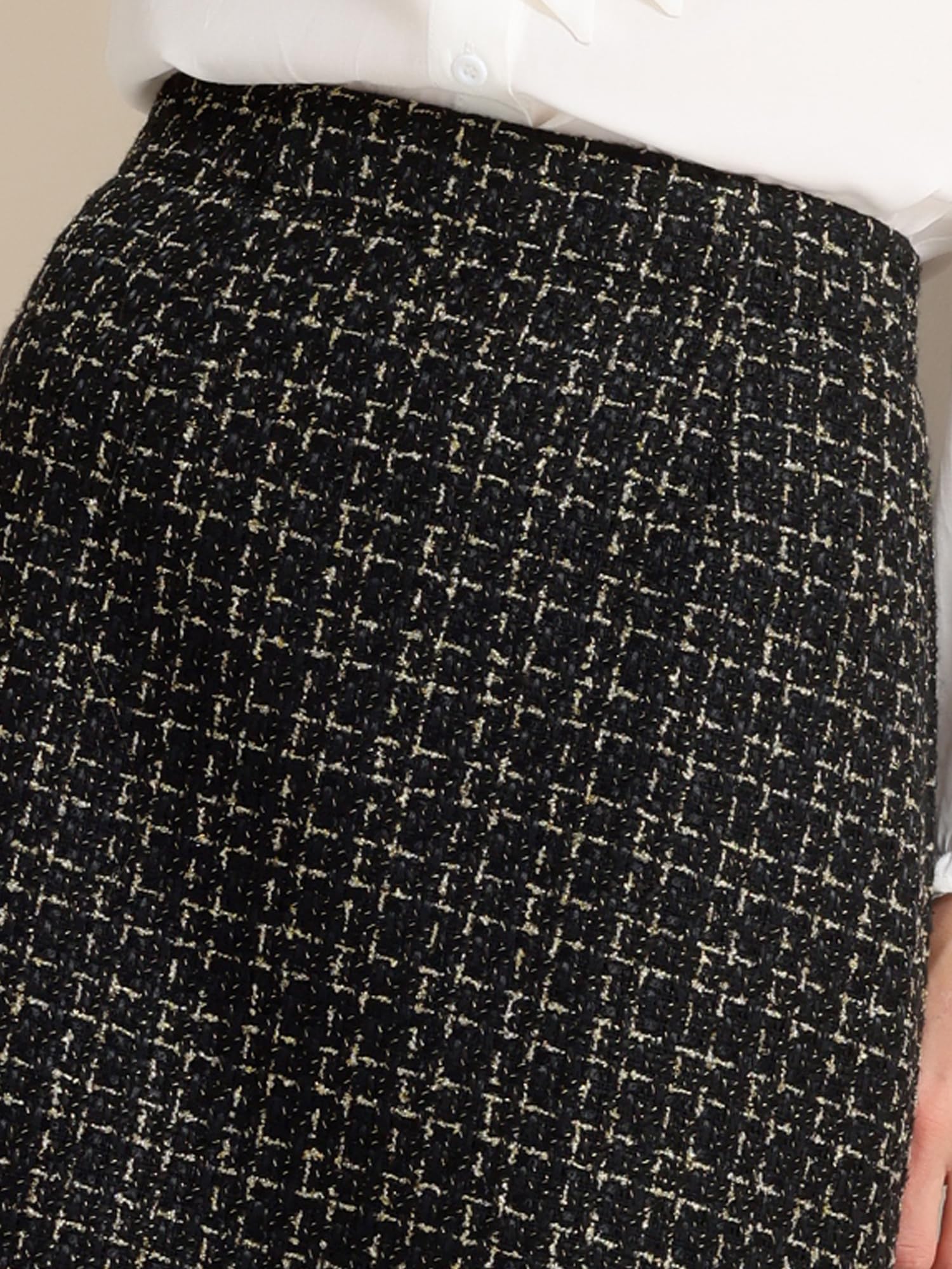 Allegra K Jupe crayon moulante à carreaux en tweed taille haute pour femme