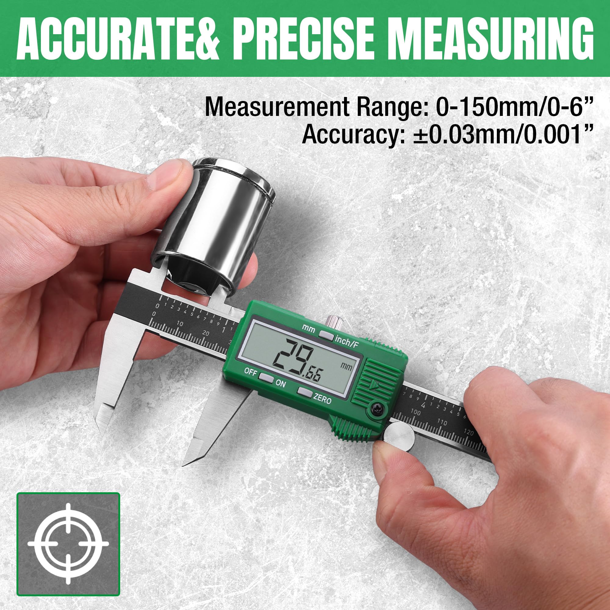 SK Pinze digitali da 15,2 cm, strumento di misurazione a corsoio, precisione ± 0,1 pollici | Calibrador elettronico con ampio schermo LCD, funzione di spegnimento automatico, conversione pollici/millimetro/frazione