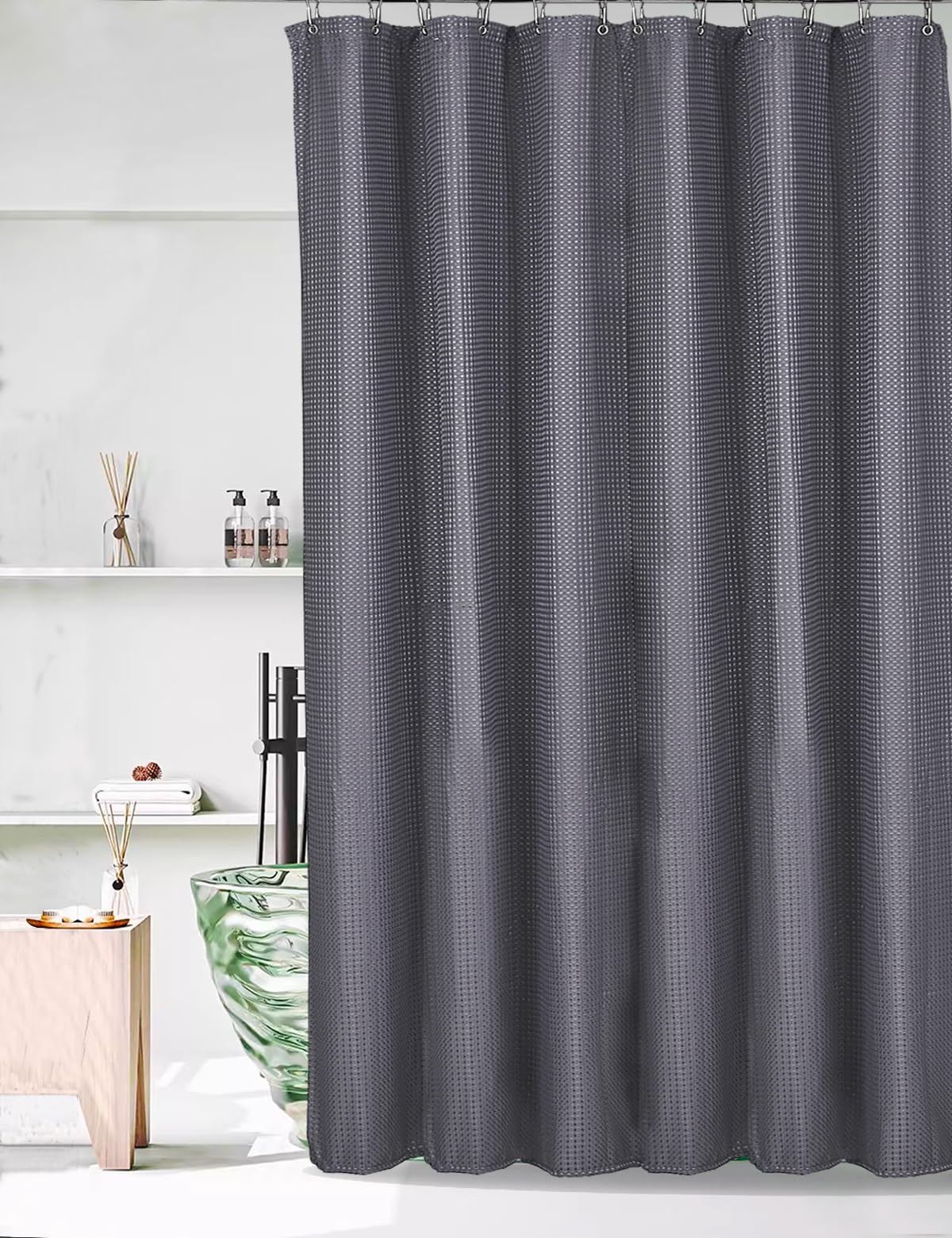 Aquvel Waffle Shower Curtain – Heavy-Duty, Weighted & Wrinkle-Free Fabric, Luxury Hotel-Quality, 72x72 Inches, Machine Washable, Gray