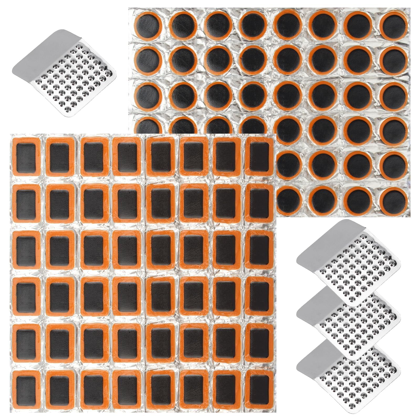 Jaydear 100PCS Bicycle Tube Patch Kit - 96PCS Inner Bike Tire Repair Patches and 4 Metal Tire Rubbing Files, Flat Tire Repair Kit for Lightweight Bike, Scooter, Motorcycle, CyclingTire Tube Patchs