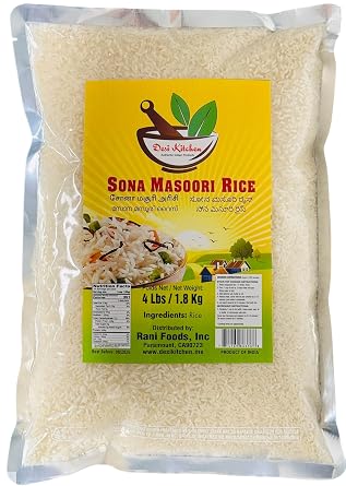 Desi Kitchen Sona Masoori Rice 4 lbs/1.8 Kg | Short Grain White Rice | Product of India | All Natural | Gluten Free