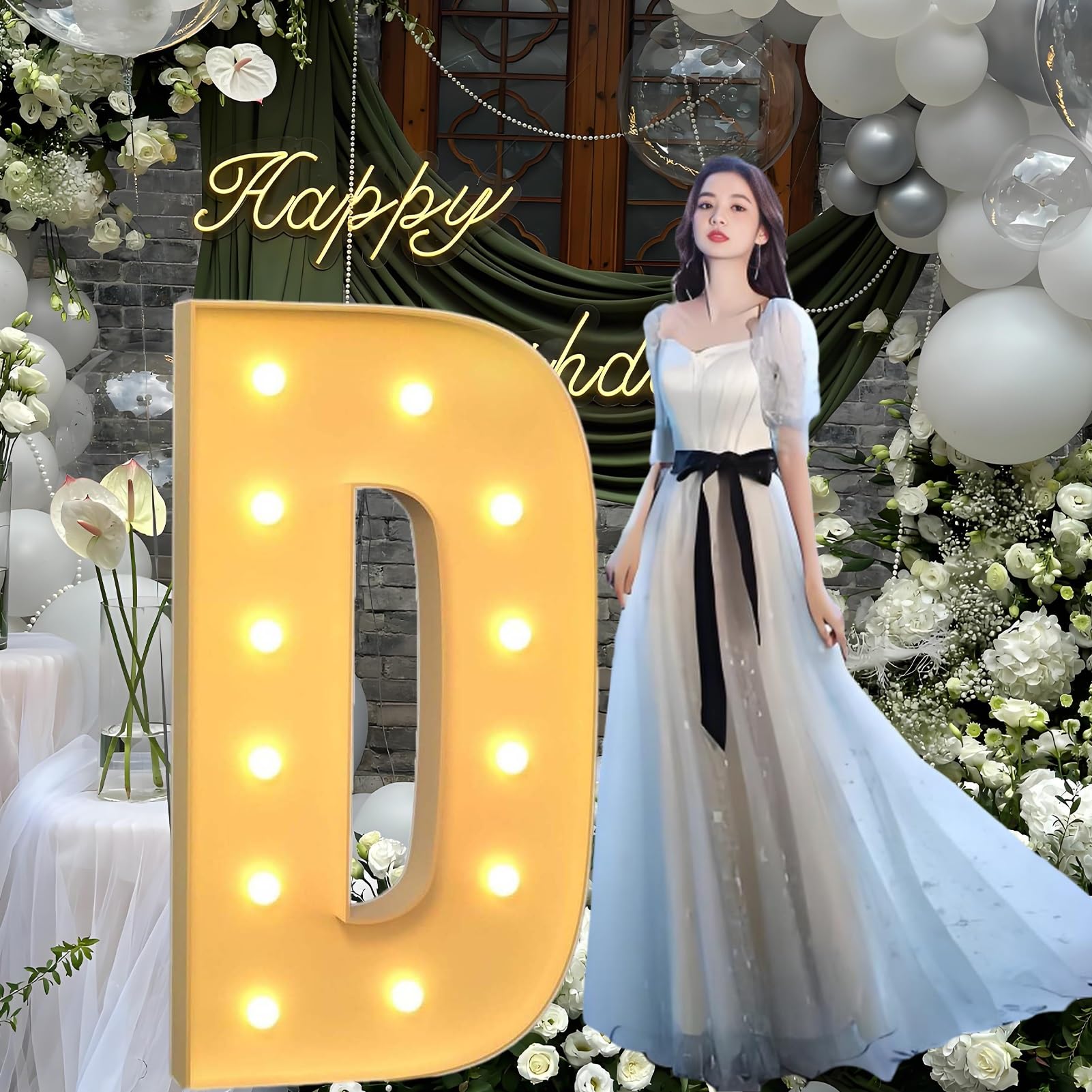 Letras de Neón de Mosaico Gigantes, Adecuadas for Fiestas de Cumpleaños, Baby Showers, Celebraciones de Regreso a Casa, Decoraciones de Bodas, Letras Grandes.(D,120cm/47in)
