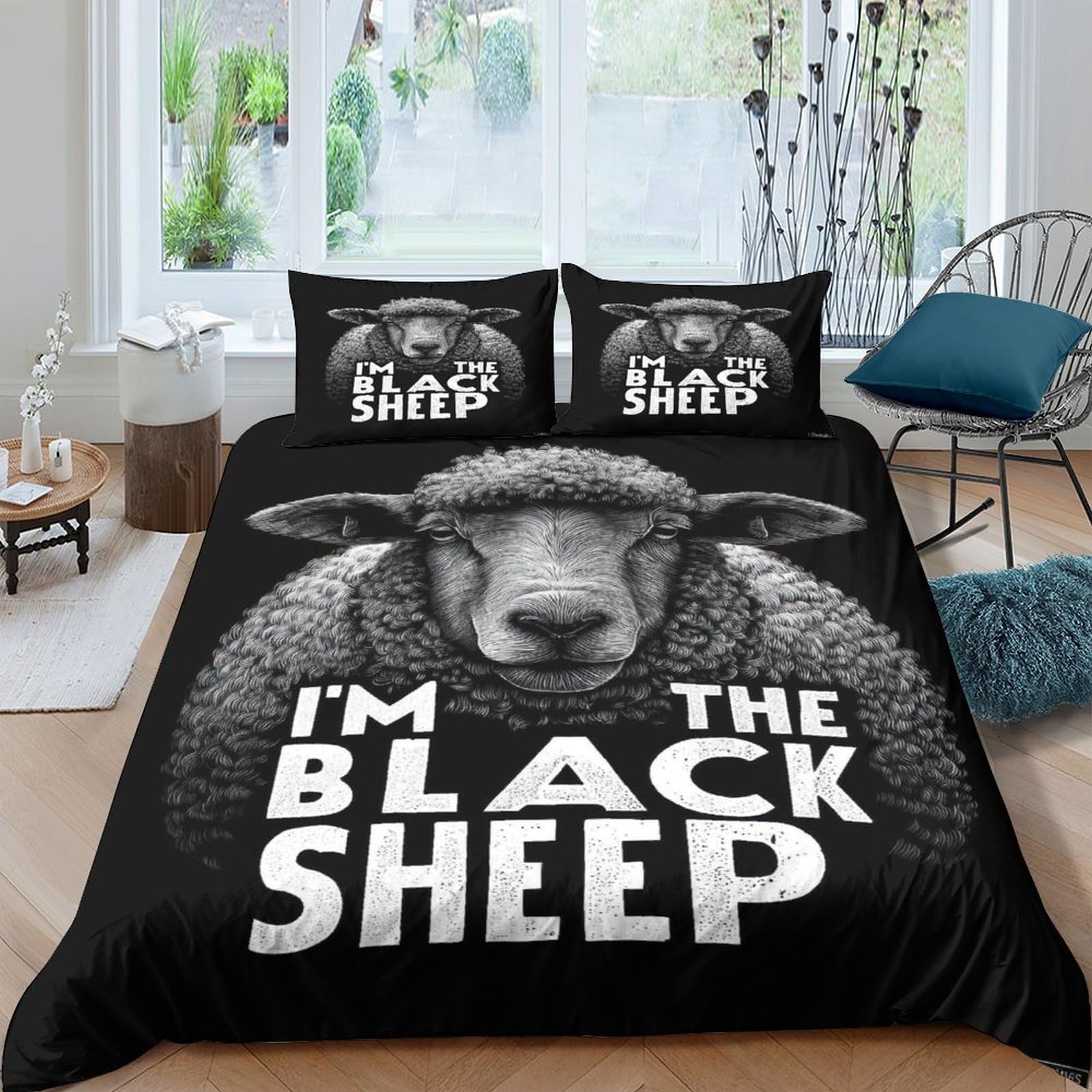GPLZQXKJNH 3D Printed Black Sheep Duvet Cover Set Microfiber Soft Breathable Graphic Quilt Cover with 2 Pillowcases for Bedroom Decor Single（135x200cm）
