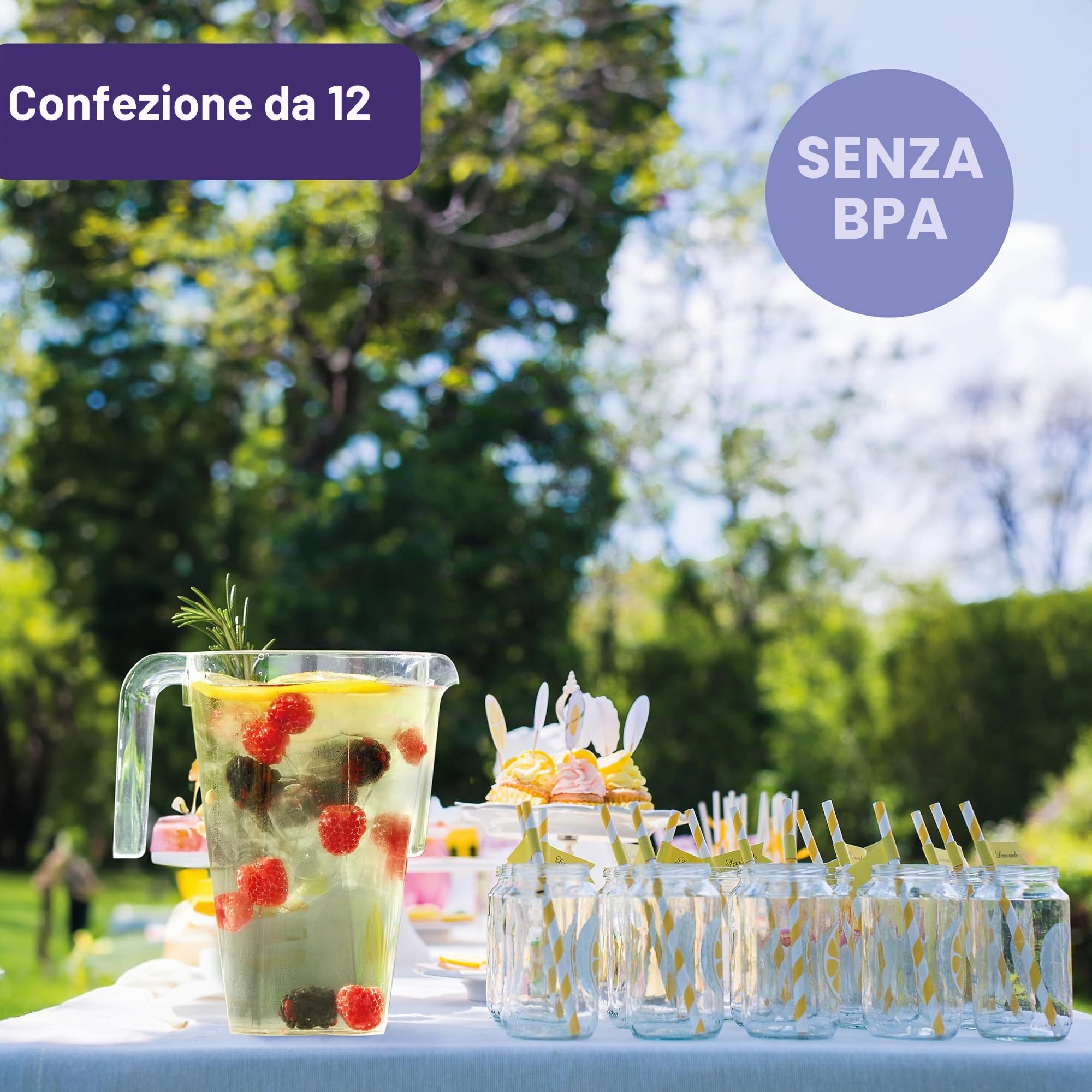 MATANA 12 Brocche in Plastica, Caraffe Trasparenti (1,5L) - Cocktail, Limonata, Punch, Sangria, Birre e Altro - Compleanni, Matrimoni, Natale, Picnic, Barbecue, Feste - Resistenti e Riutilizzabili