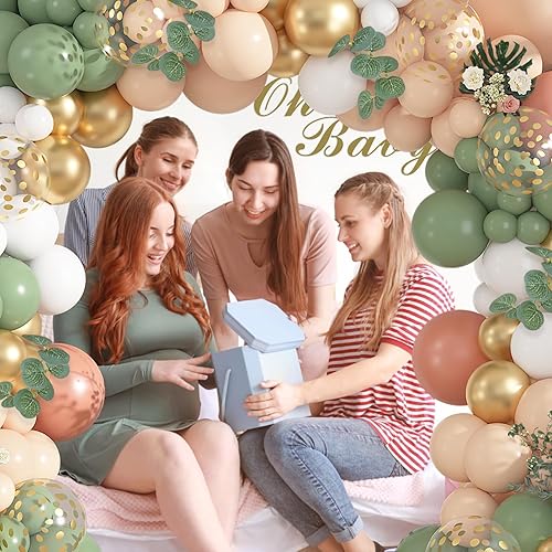 Miniatura 4 de Kit de guirnalda de globos de color verde oliva salvia, melocotón, color naranja, blanco, verde, dorado, eucalipto, para boda tropical, selva,