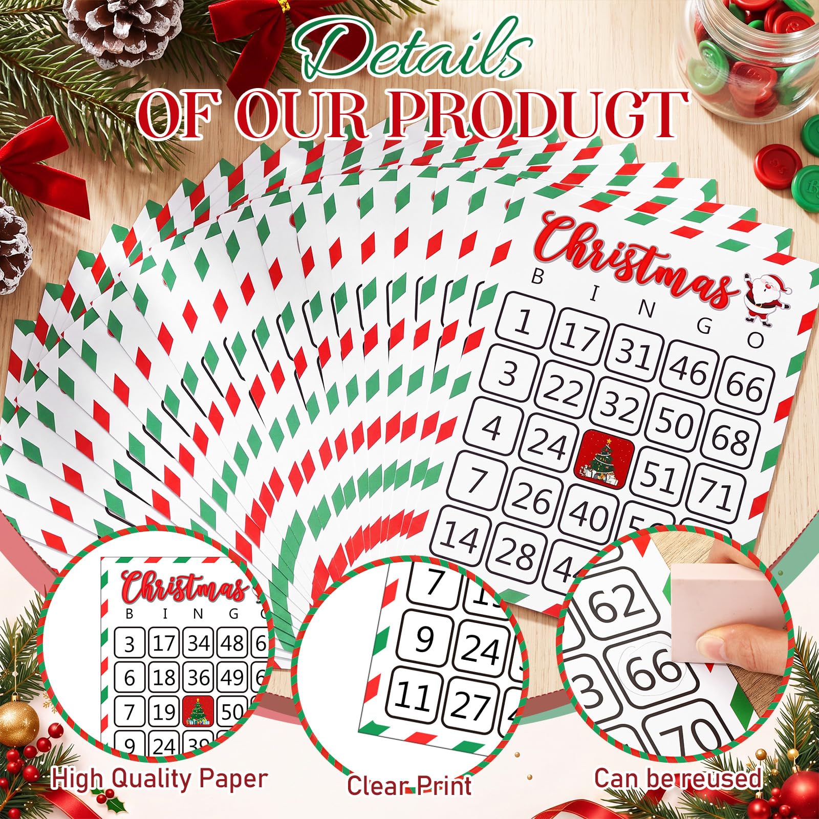 Tinlade 50 biglietti natalizi Jumbo Bingo, 21 x 28 cm, per feste in