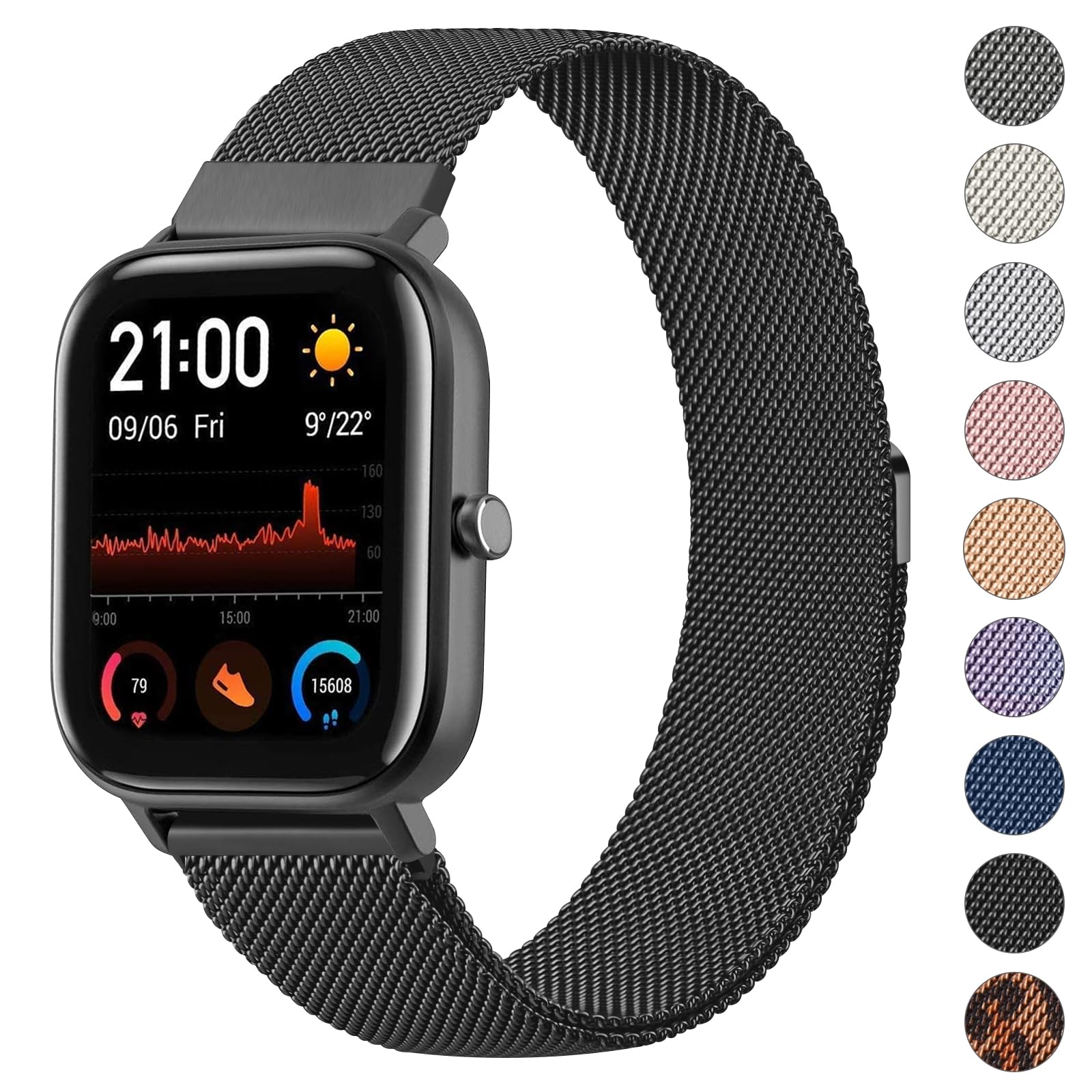 Mugust 20mm Watch Band Compatible with Amazfit Bip 3 Pro/Bip U Pro/GTR 42mm, Quick Released Stainless Steel Metal Mesh Wristband Bracelet Strap