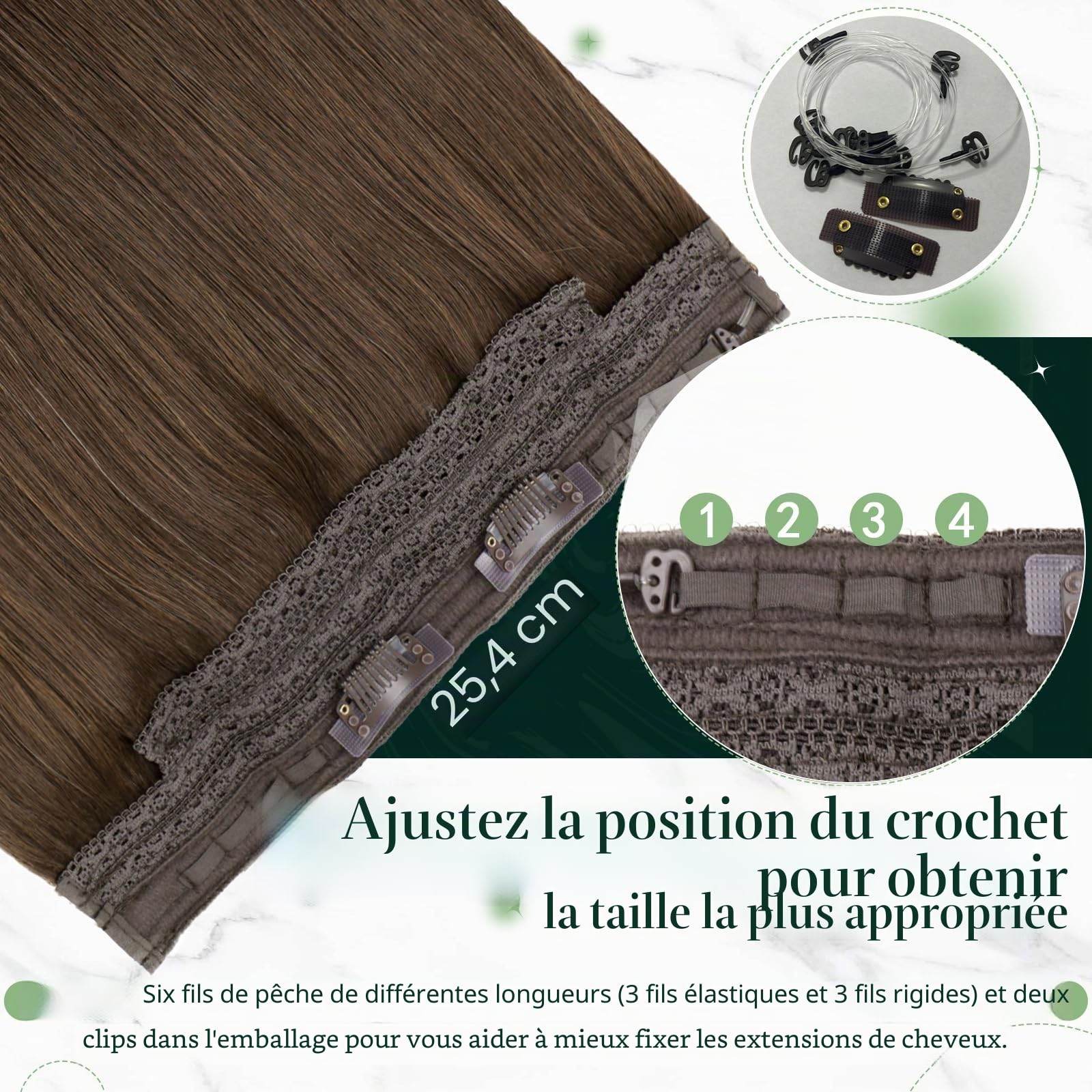 RUNATURE Extension Fil Cheveux Naturel Invisible 40cm 80g Brun Extension #4