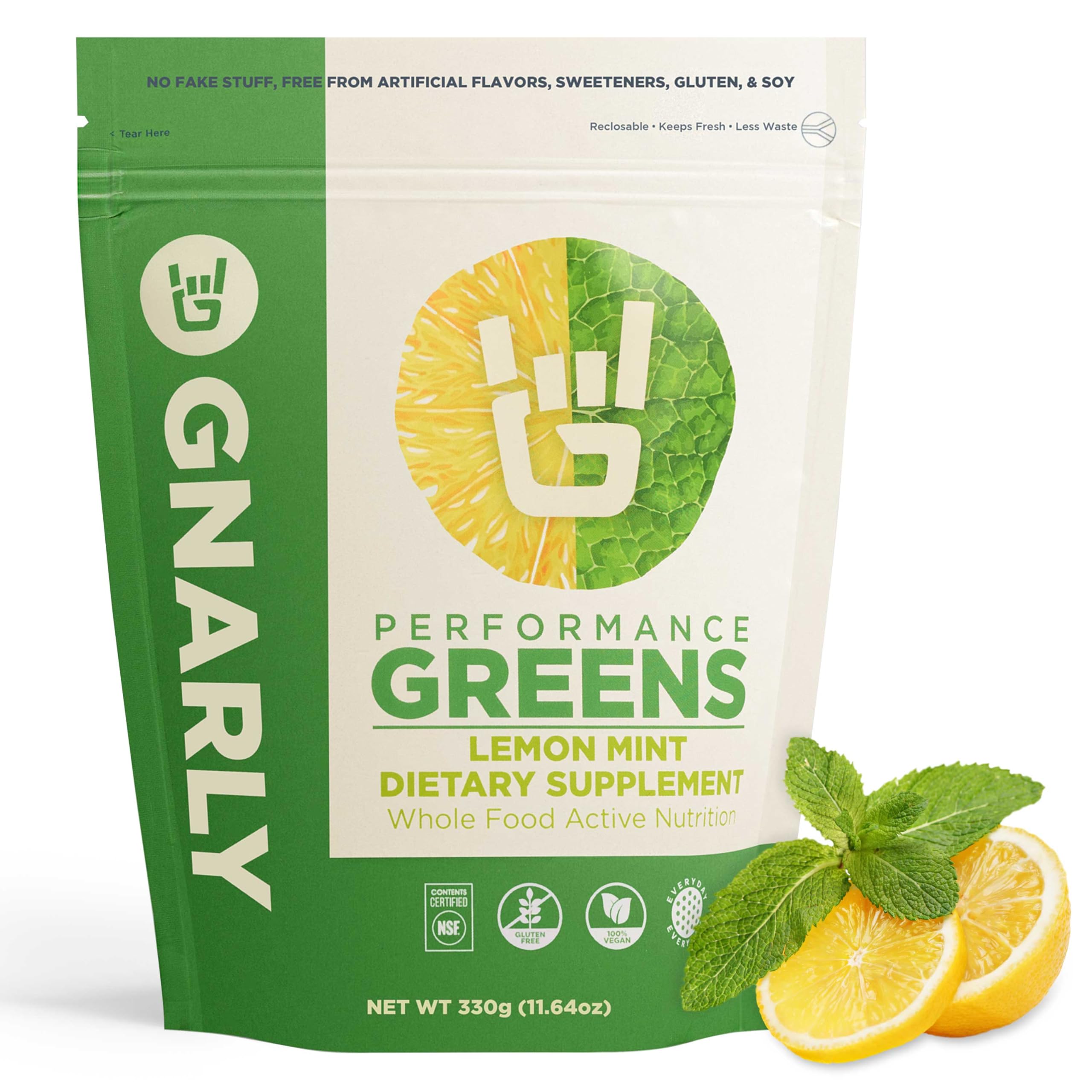 Gnarly Nutrition Greens Superfood Powder – Lemon Mint Performance Super Greens Powder – NSF Contents Certified – Organic, Probiotics & Essential Micronutrients - Μέντα λεμόνι, 11.64 oz