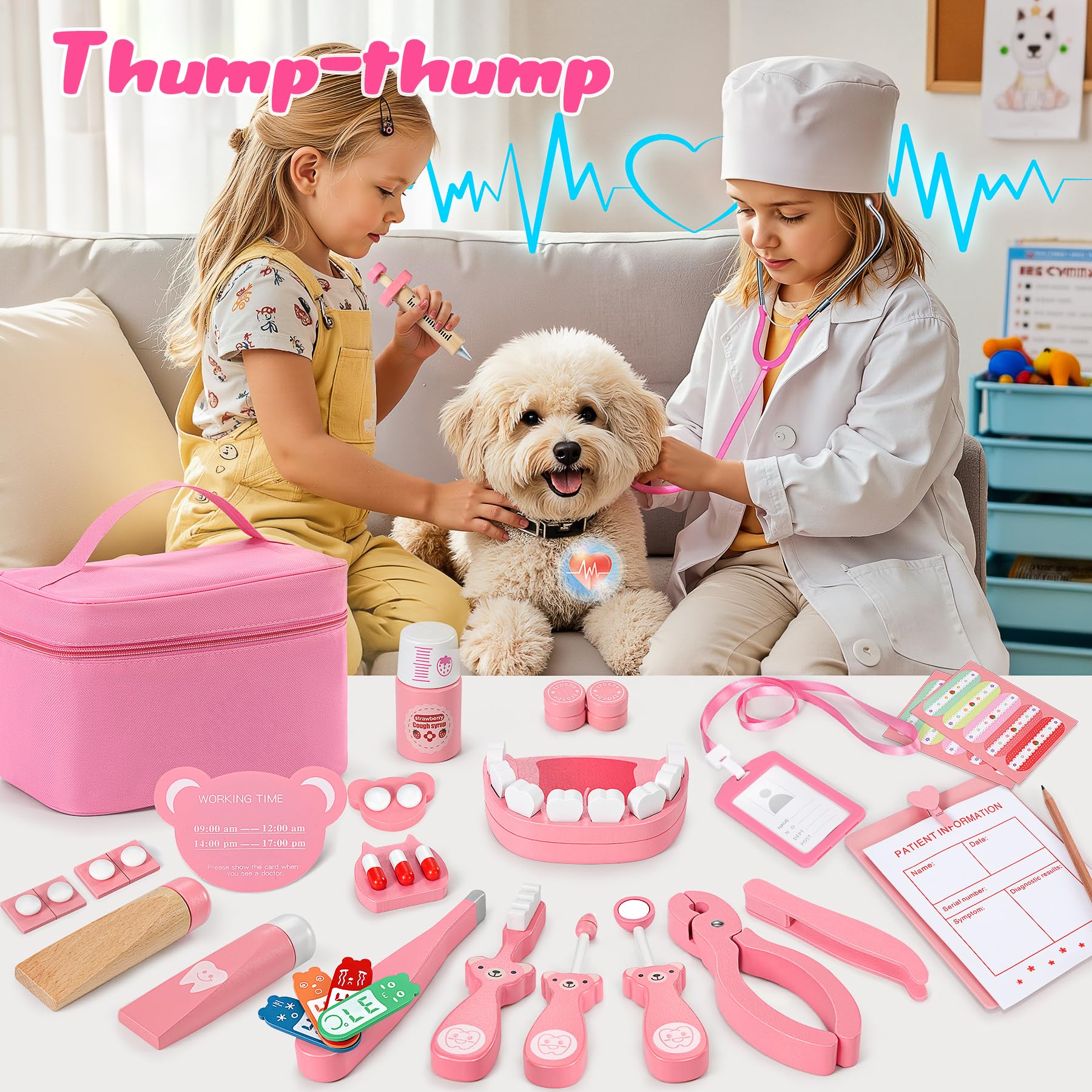 Ophy Valigetta Dottore Bambini, 16 Pezzi kit Dottoressa Bambina Ragazze e Ragazzi 3, 4, 5, Kit Medico Giocattolo con Stetoscopio, Kit Dottore Bambino,Gioco di Ruolo per bambina Performance,Halloween